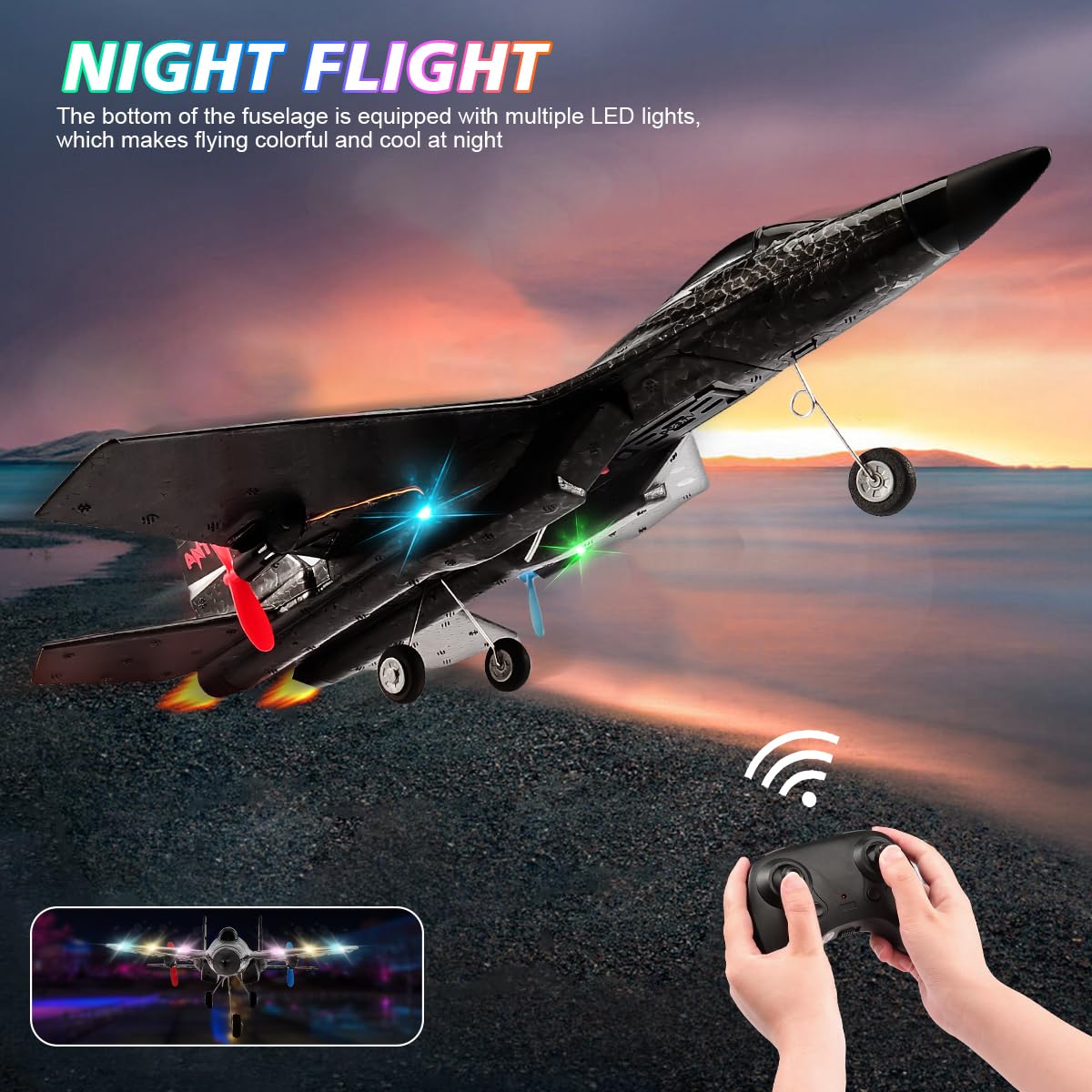 RoofWorld New Upgrade SU27 RC Airplane, Remote Control Fighter Toys, 2.4GHz 6-axis Gyro Stabilizer RTF Glider Aircraft Plane with 2 Batteries Easy to Fly Outdoor Toy for Adults Kids Beginners Boys