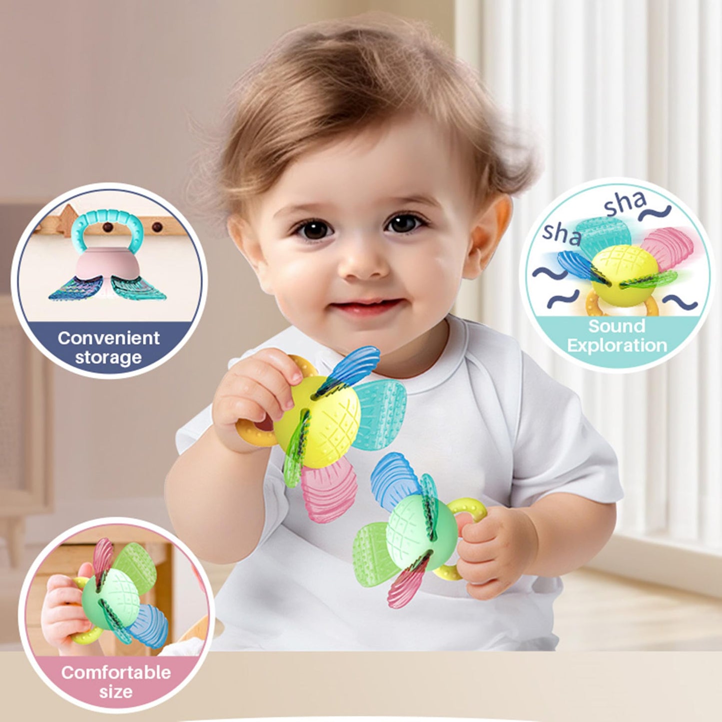 HAOHAOSHUA 8pcs Baby Rattles Toys Set for 3+ Months,Easy-Grasp Ball,Plastic Ringdrum,Barbell Rattles,Shakers and Teethers,BPA-Free,Lightweight,Unisex,Baby Gift