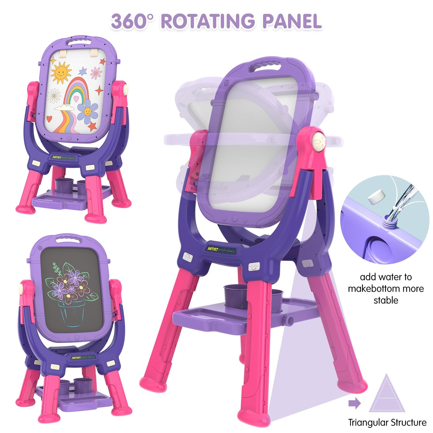Ylovetoys Easel for Kids, Toddler Art Easel Adjustable Standing, Magnetic Double Sided Easel with Painting Accessories Gift for Boys and Girls (Purple red)