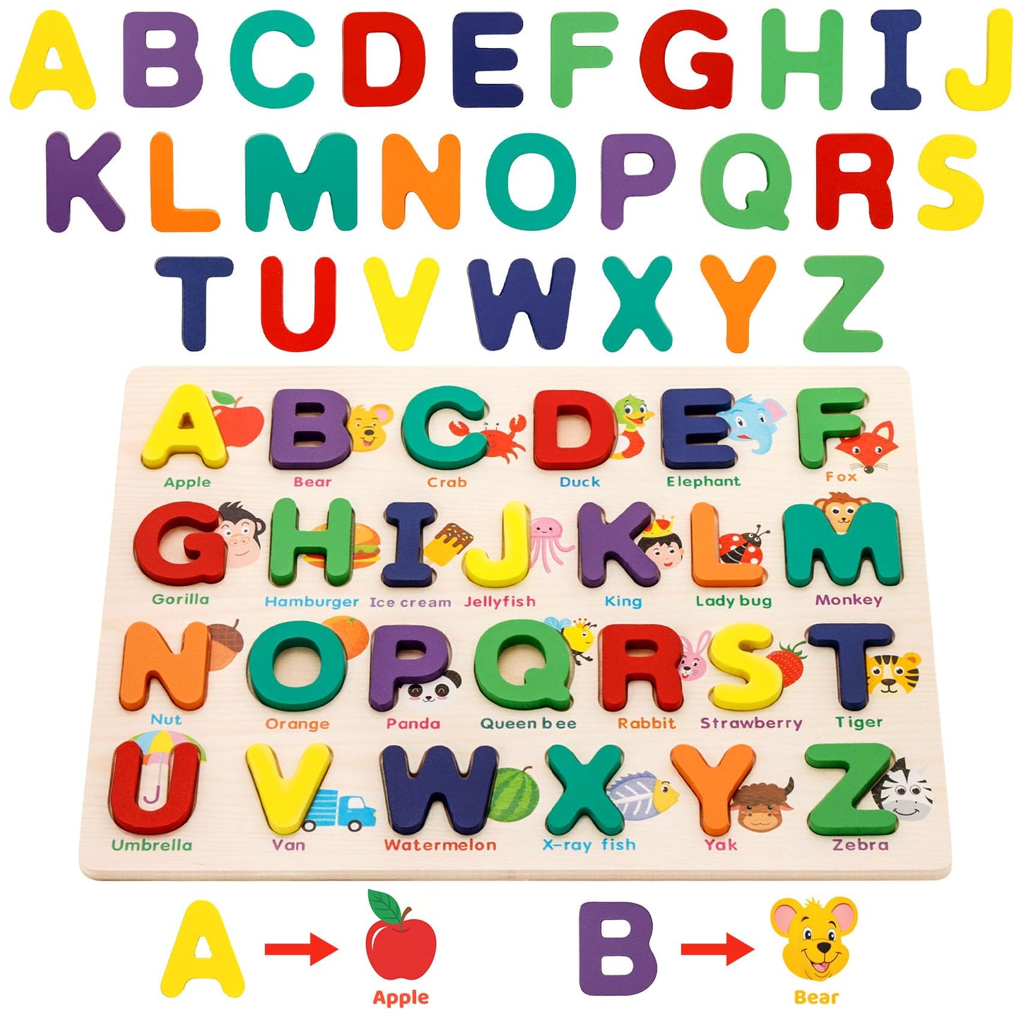 Attmu Wooden Puzzles for Toddlers, 2 Pcs Alphabet Puzzle ABC Shape Number Puzzle Patterns, Learning Toys for Kids, Preschool Educational Activities Toddler Gift Toys for Girls Boys Christmas Easter