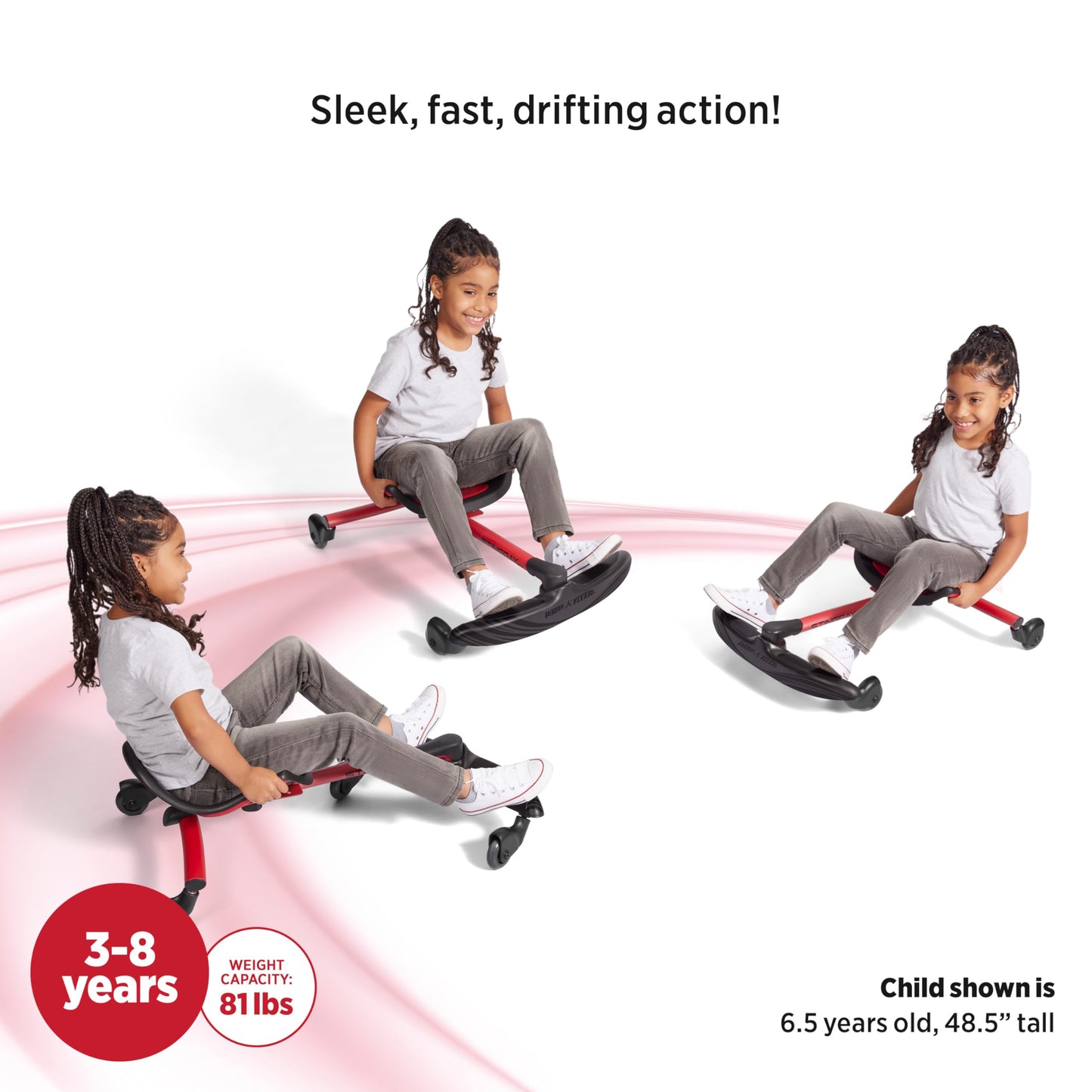 Radio Flyer Stingray Pro, for Ages 3-8, Hands Free, Foot Powered Ride On with 360-degree Caster Wheels, Adjustable Seat with Integrated Handles, Solid Steel Frame, Padded Seat, Kids Ride On Toys