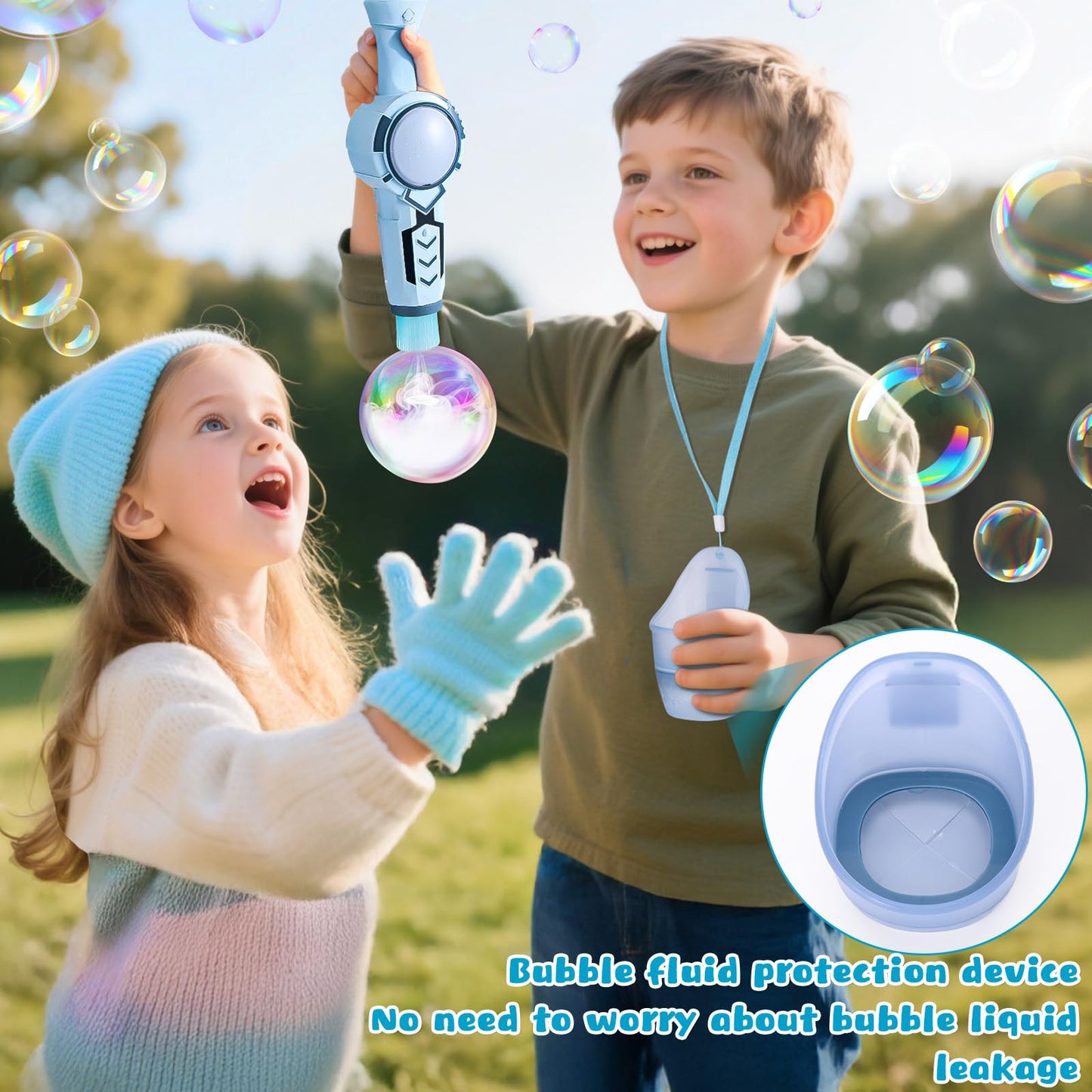 Palksky Fog Bubble Machine with Magic Smoke, Rechargeable Bubble Blower Make for Kids Toddlers, Unique Fog-Filled Interactive Bubbles for Outdoor/Indoor Birthday Party