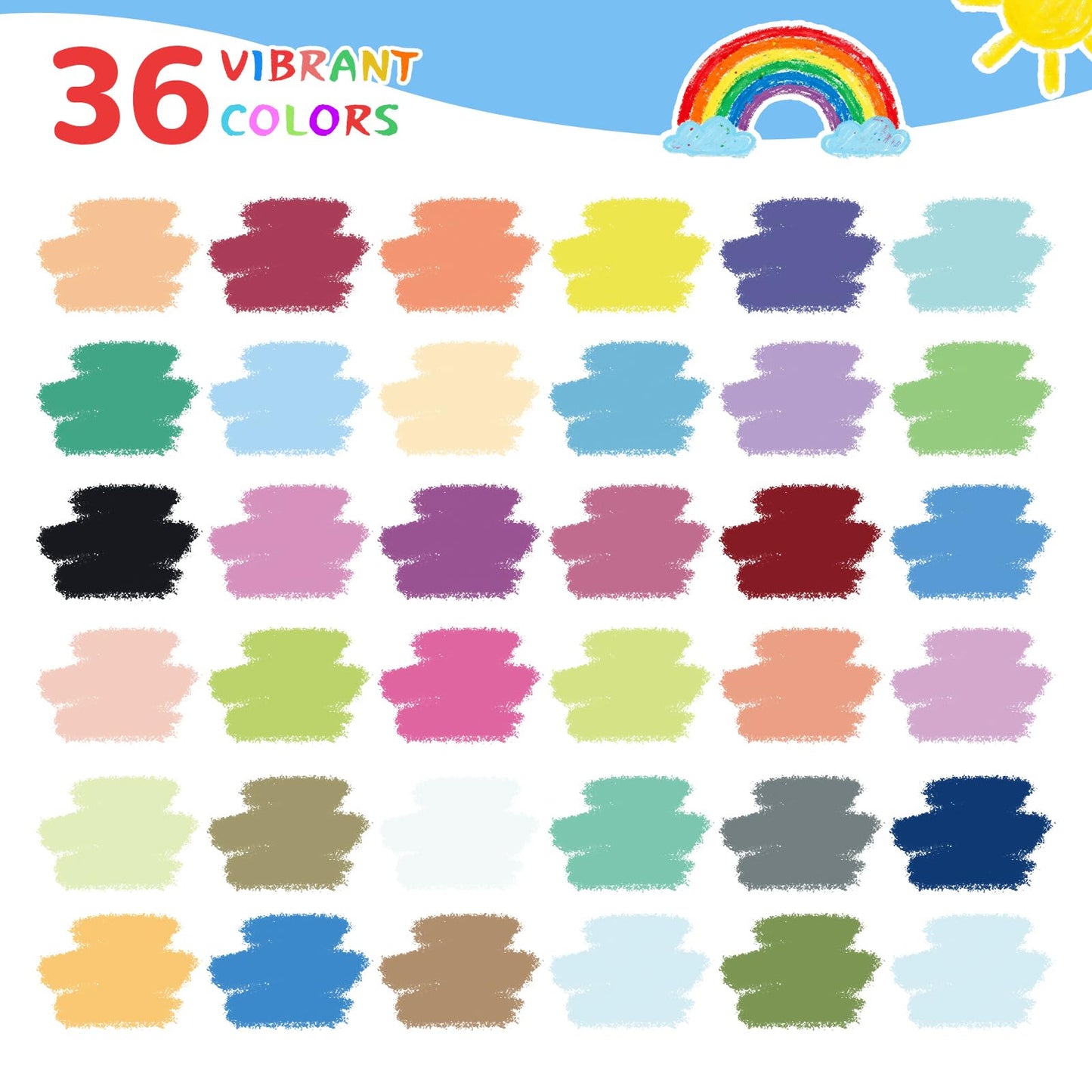 NewFamily 36-Color Dustless Chalk with Holders, Non-Toxic Washable Sidewalk & Blackboard Chalk for Kids' Toddler Art & Indoor Play
