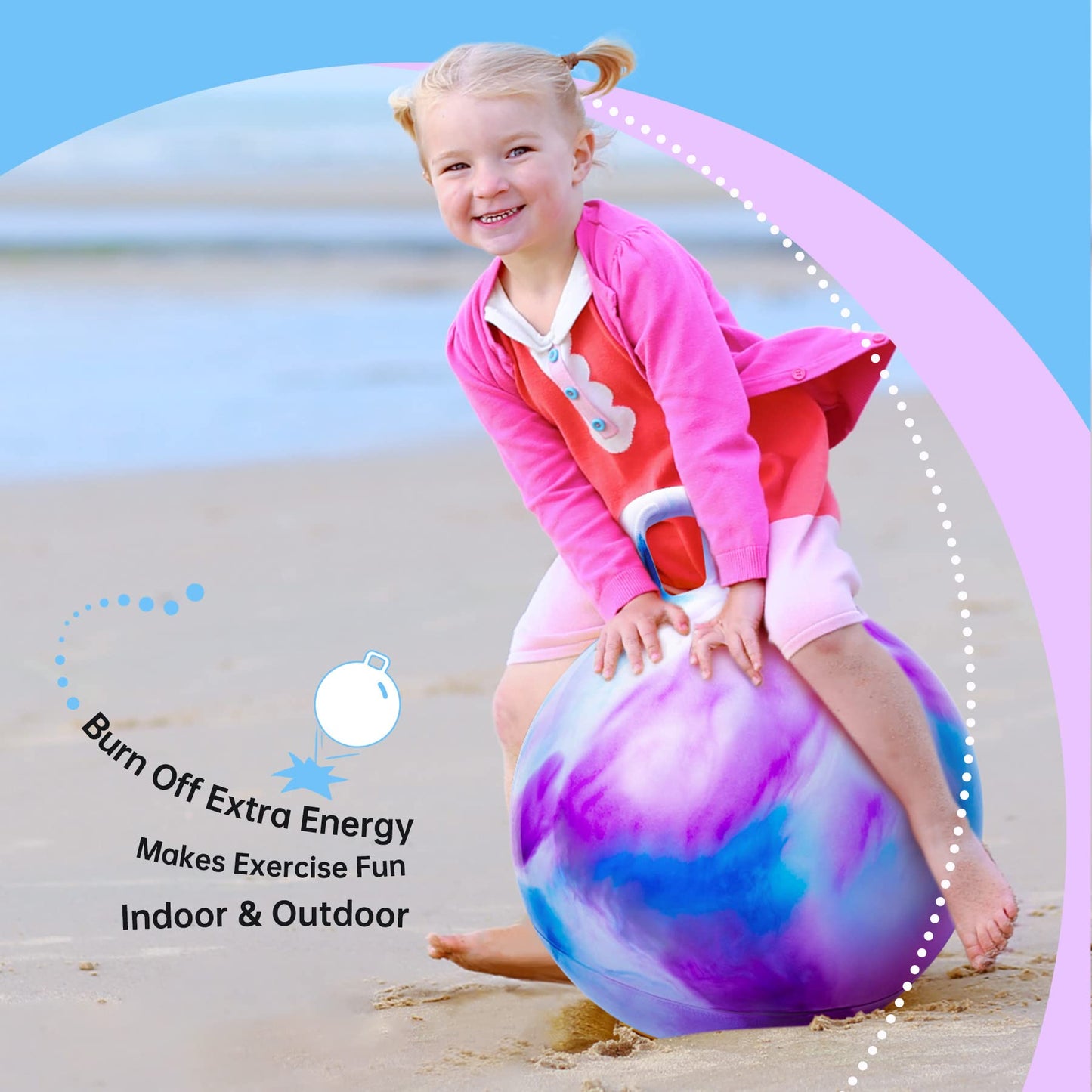 ZOOJOY Hopper Ball, Hopping Toys for Kids, 22 inch Bouncy Ball with Handle for Boys Girls Aged 10+, Inflatable Clouds Bounce Hopper Toy with Pump