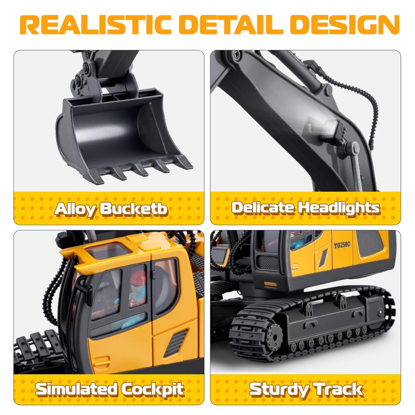 Samtop Remote Control Excavator Toys, 11 Channel 1:20 RC Construction Vehicles, 680° Rotation Car Toys for 6 7 8 9 10 Year Old Boys Kids, RC Truck Digger Toys Christmas 3 4 5 Birthday Gifts