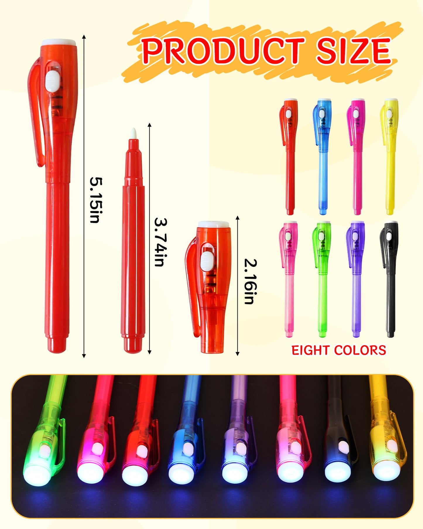 GUKAZH 16 Pcs Invisible Ink Spy Pens with UV Light, Magic Invisible Markers for Secret Message Classroom Prizes for Students, Birthday Valentine's Day for Girls Boys Party Favors Toys
