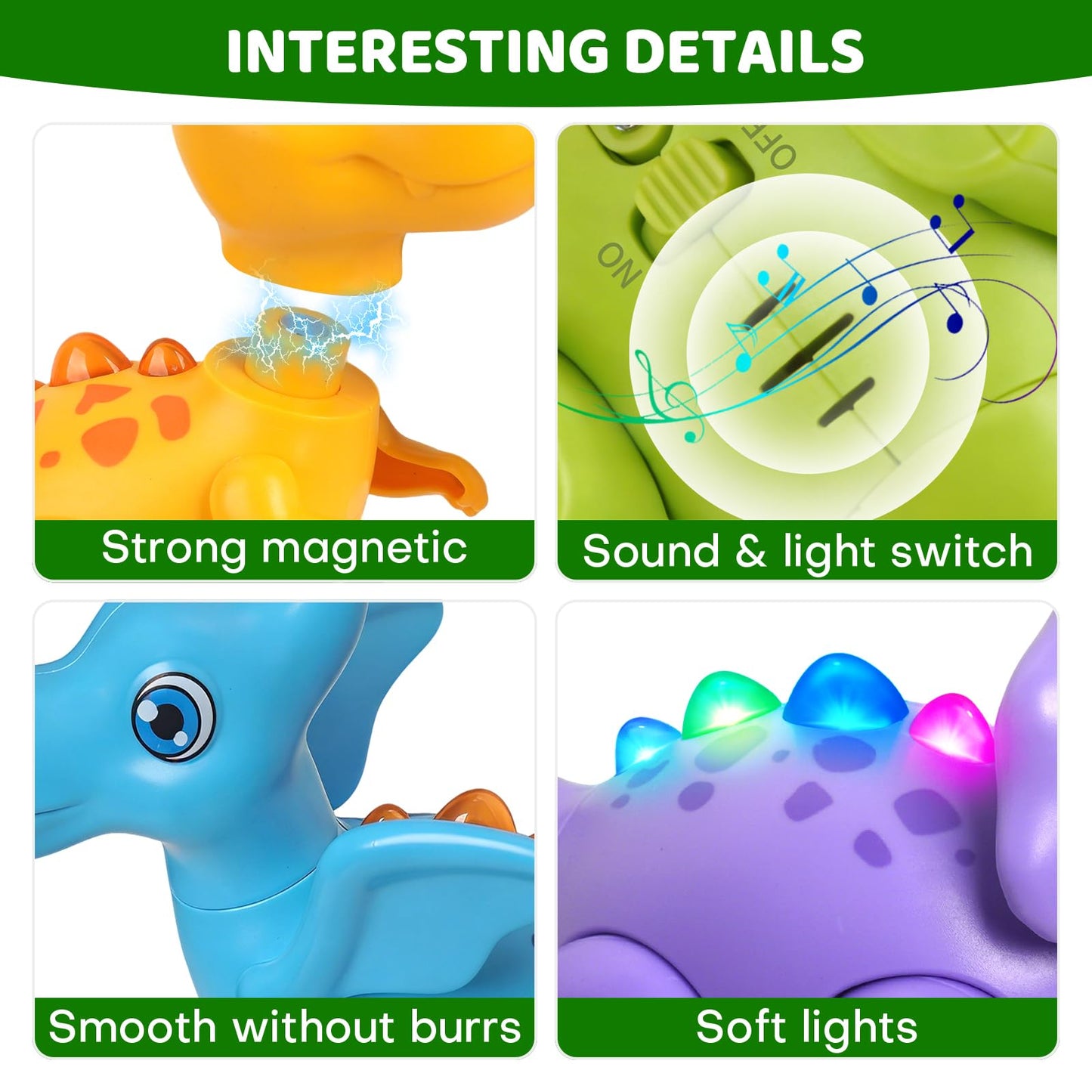 HOPANDOS Magnetic Dinosaur Toy Set for Kids - Assembly Dino Toys with Light & Music, Take Apart Building Set for Toddlers 3-5, Sensory STEM Educational Baby Toy, Birthday Gift for Boys Girls 1-3