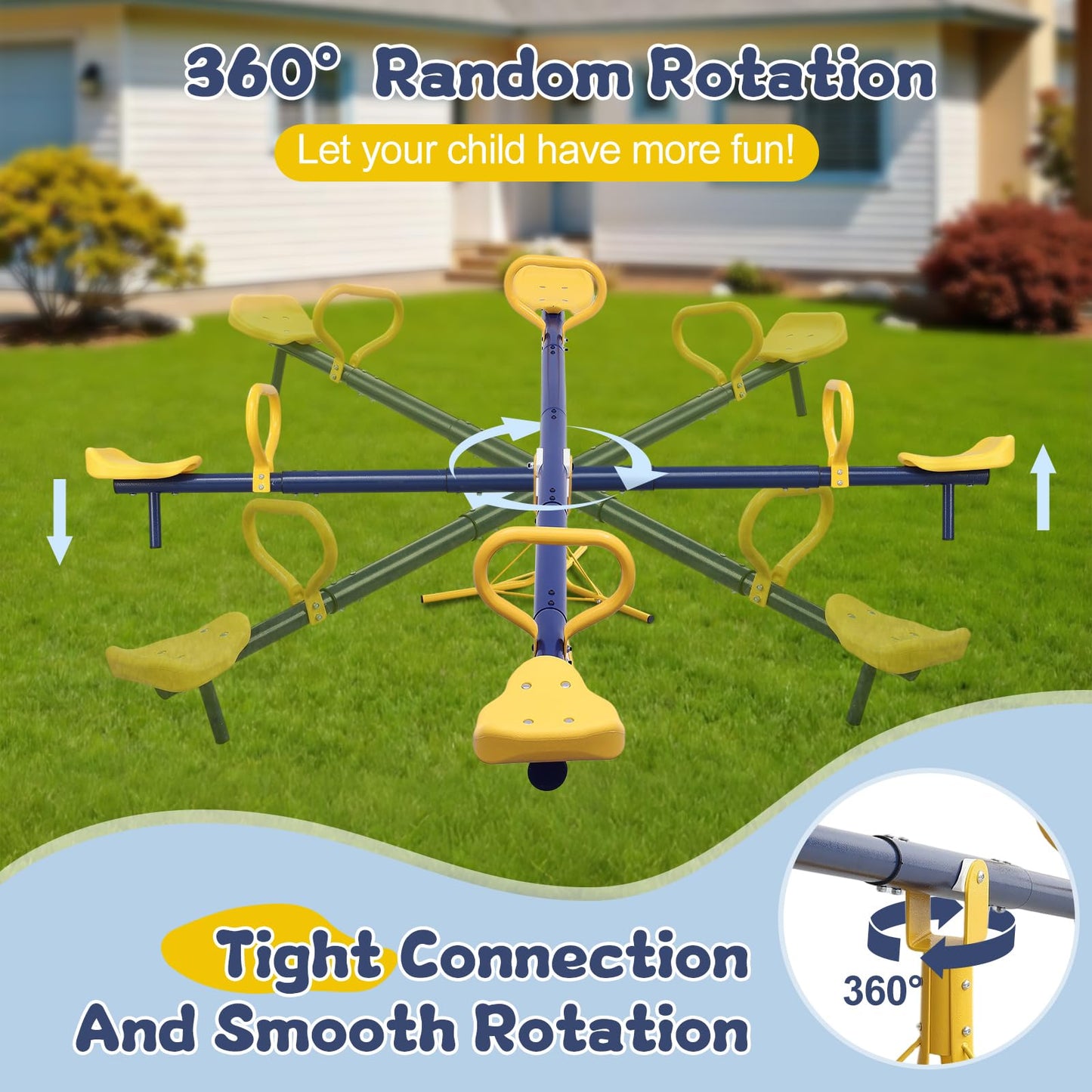 TAILERNRUYE Seesaw for Kids Outdoor, Heavy Duty 250LB 360° Rotating Seesaw Outdoor Teeter Totter with Sit and Spin Design for Backyard Park & Balcony Ideal Outdoor Toys for Kids Ages 3 4 5 6 7 8