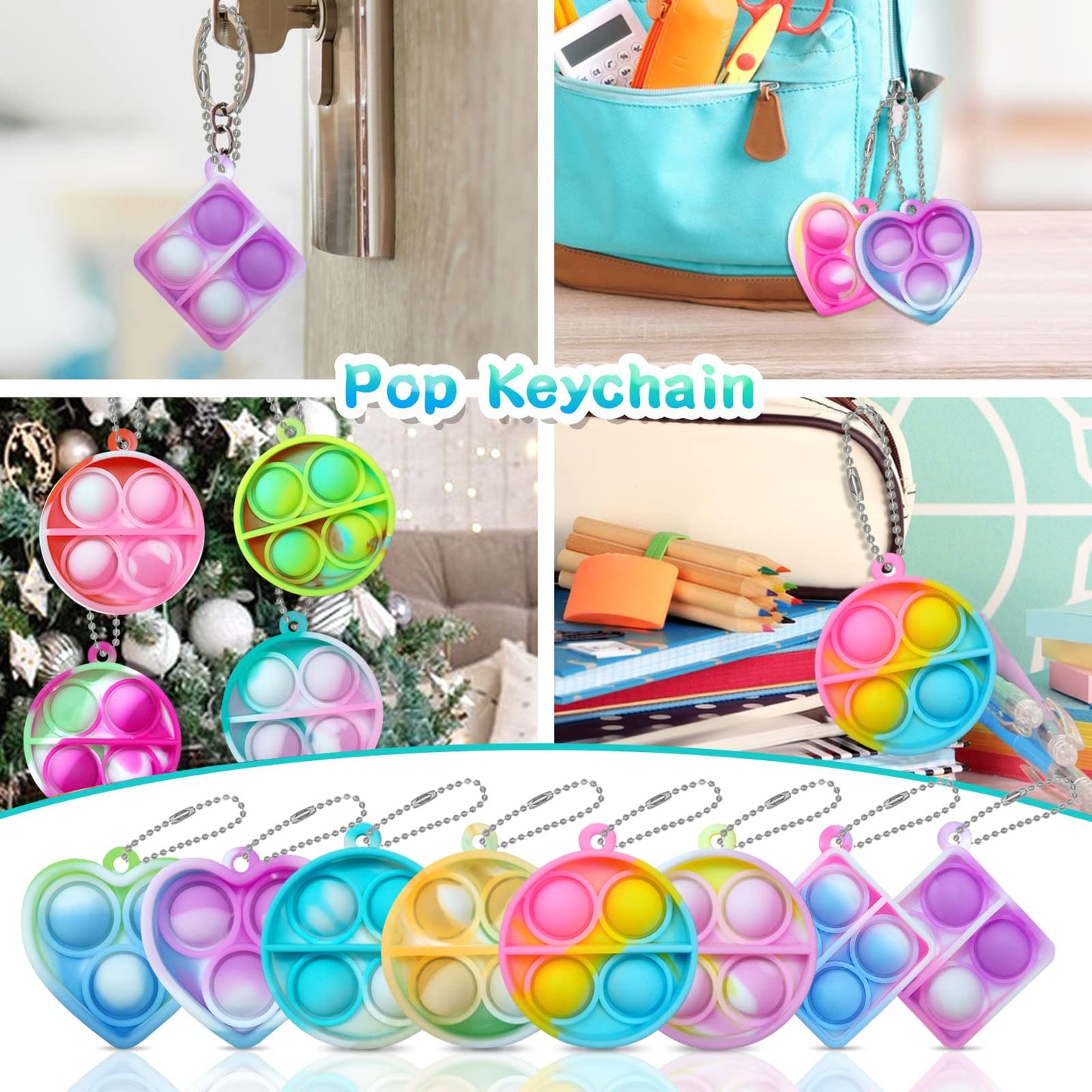 ONKULL Pop Fidget Keychain 90 Pack ,Mini Fidget Toys Bulk ,Sensory Toys for Kids ,Party Favors for Kids 4-8,8-12 Year ,Back to School Gifts for Classroom ,Birthday Goodie Bags Stuffers
