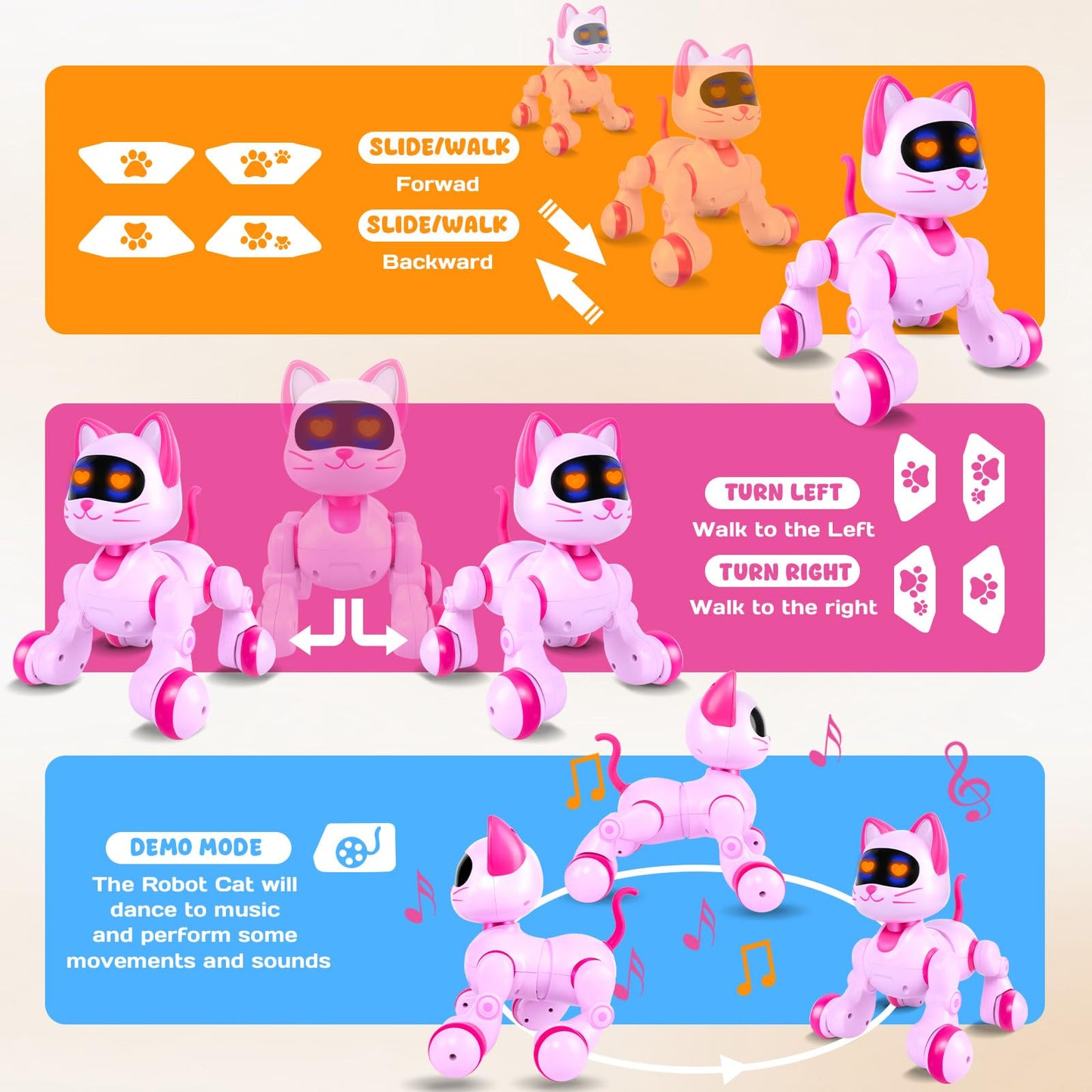 Robot Cat Interactive Toys for Girls: Remote Control Electronic Pink Kitty Pet for Kids Age 3-5 4-6 Gifts for 3 4 5 6 7 8 Year Old Girls RC Toys with Touch Sensing Gestures Birthday Gift Ideas
