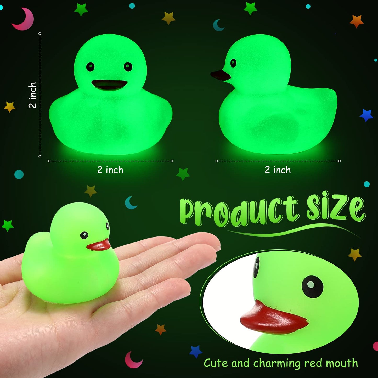 Tradder 50 Pcs 2 Inch Glow in The Dark Rubber Ducks Bulk Summer Rubber Float Ducks Light for Pool Bath Bathtub Autumn (Green)