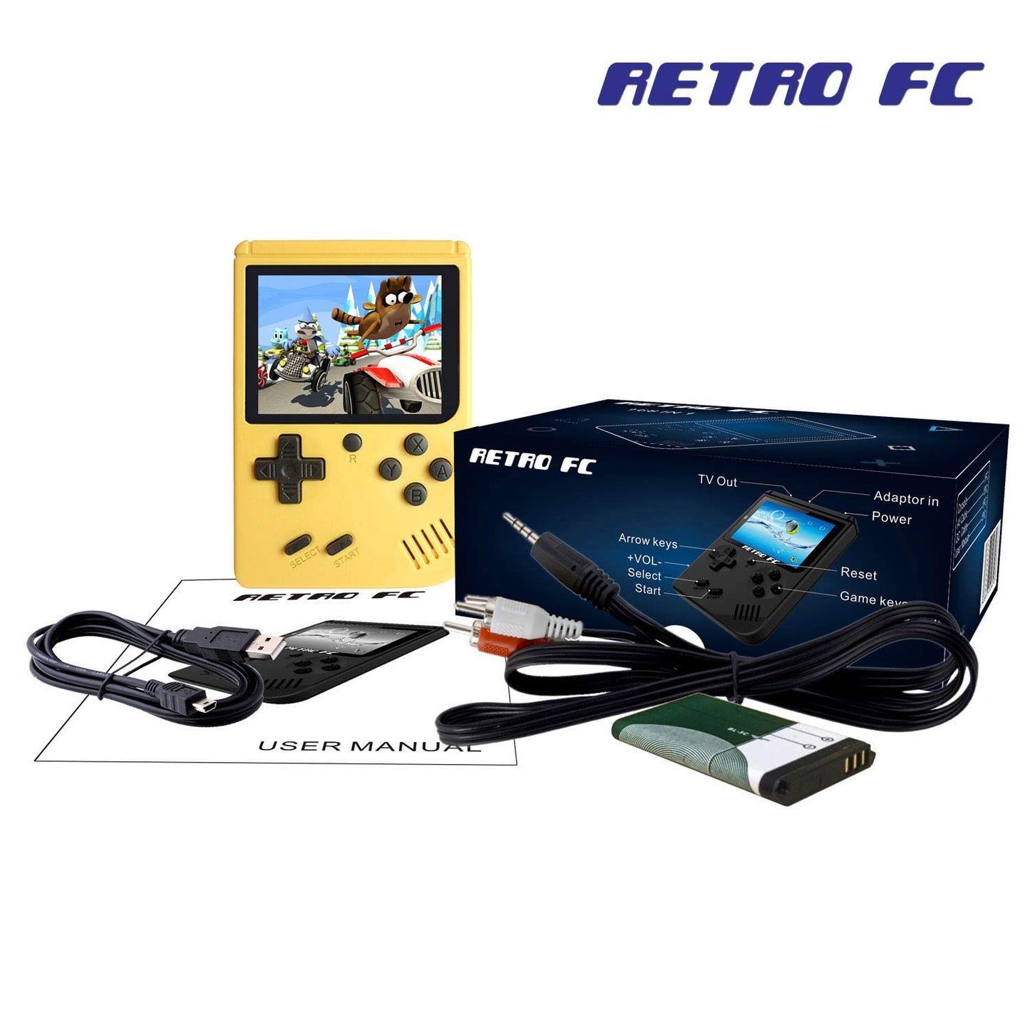 Handheld Games Console for Kids Adults - Retro Video Games Consoles 3 inch Screen 168 Classic Games 8 Bit Game Player with AV Cable Can Play on TV (Yellow)