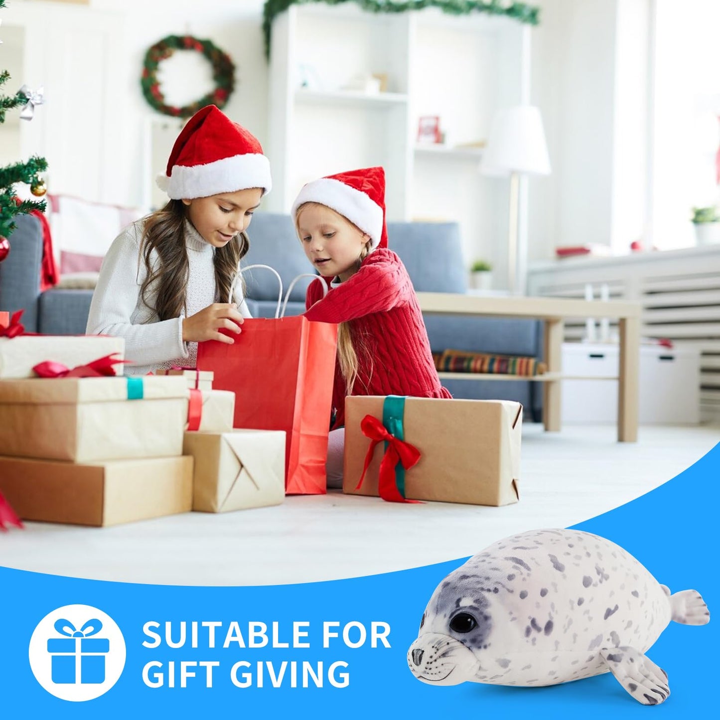 Sew Butiful Seal Stuffed Animal Toy, Cute plushies, 12" Seal Plush Pillow Gift for Girls Kids Children Birthday Christmas (Small)