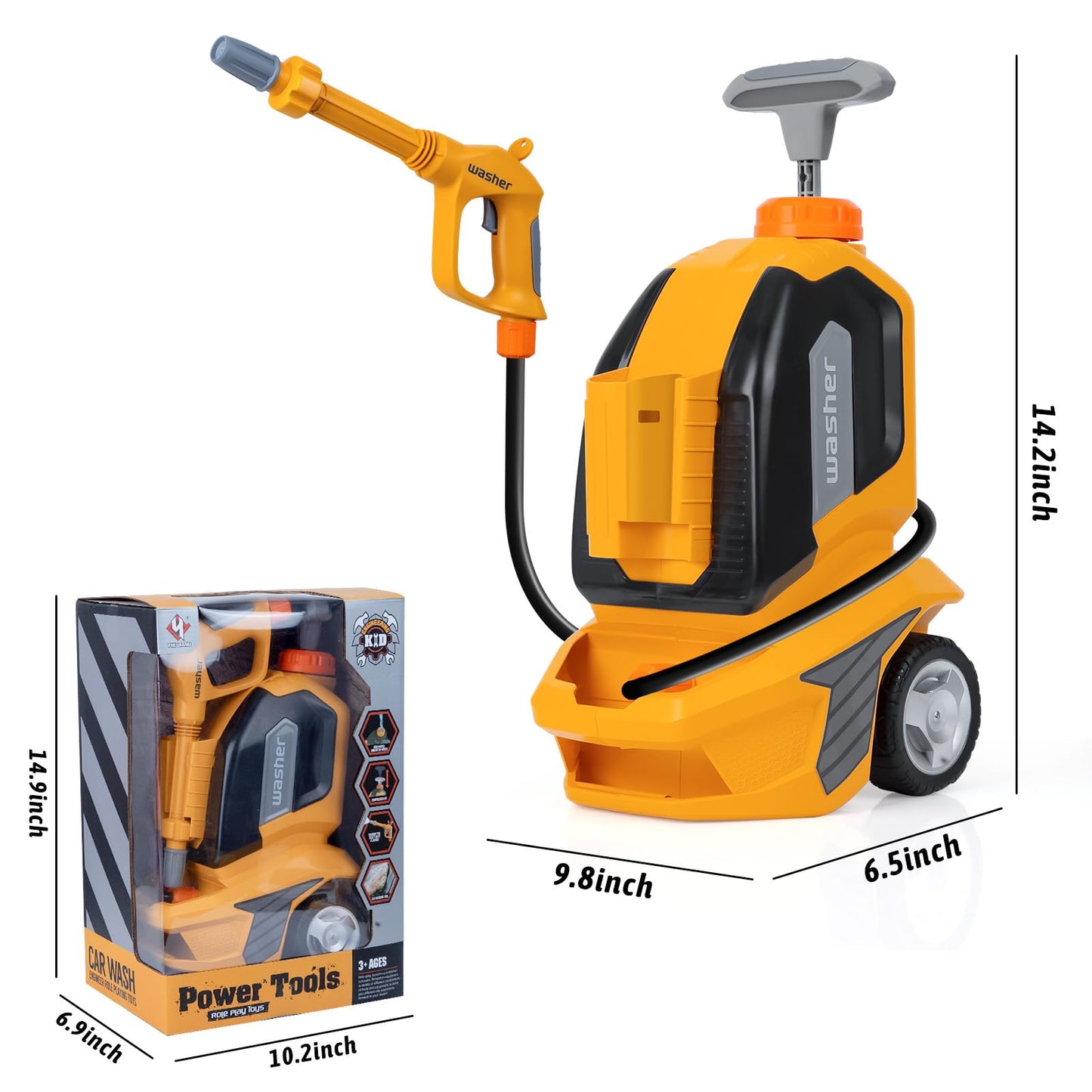 Kids Clean Car - Kids Car Washer Toys with Scraper Sponge Towel - Toddler Pretend Playing Tools Car Wash Gun Manual Pressure - Role Playing Toy Gift for Boys Girls