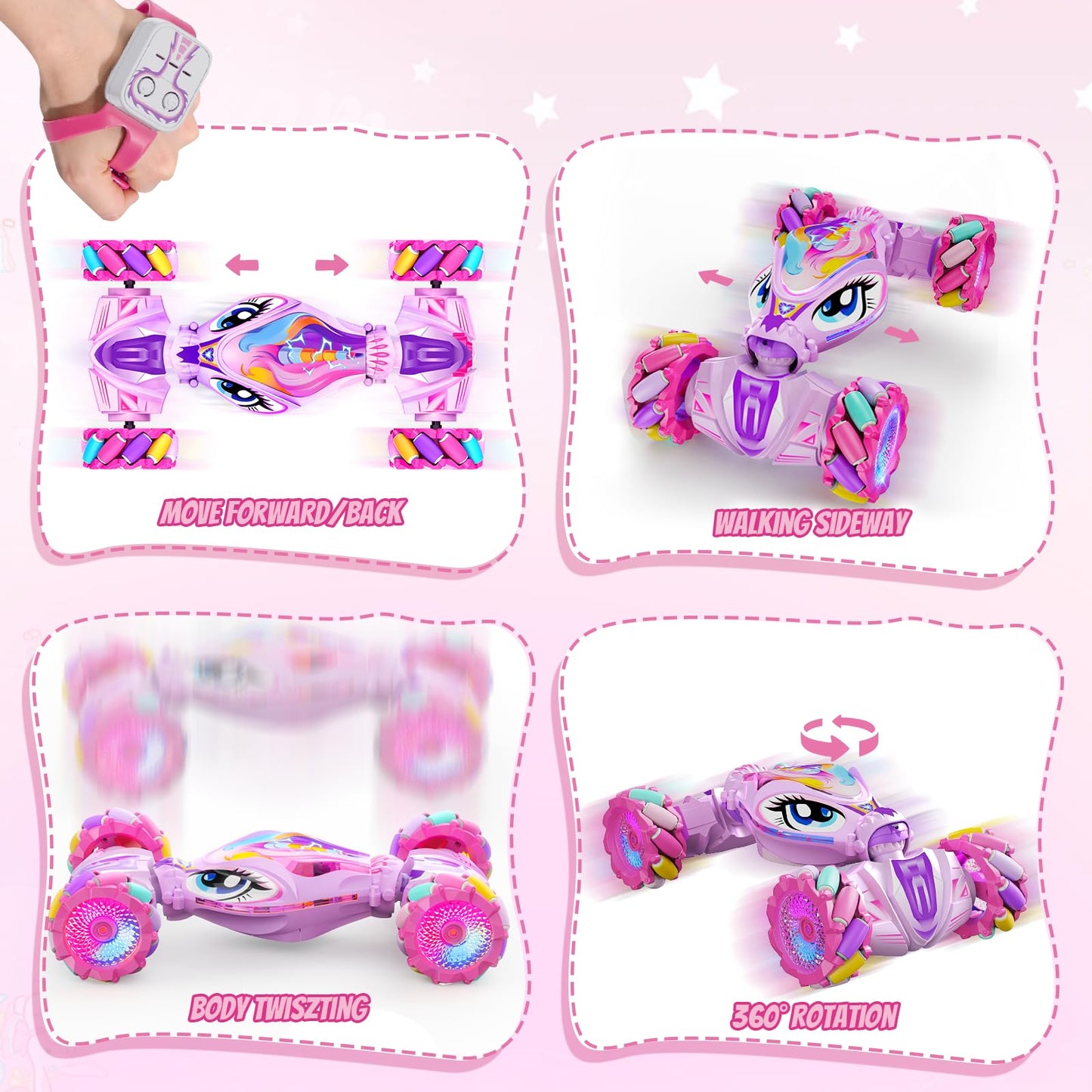 Unicorn Gesture Sensing RC Stunt Car Remote Control Car for Girls 360°Rotation & 2.4GHz RC Cars with Light & Music Barbie Style Toy for Girls Age 6-7 8-12+ Years Old Birthday Gift Idea