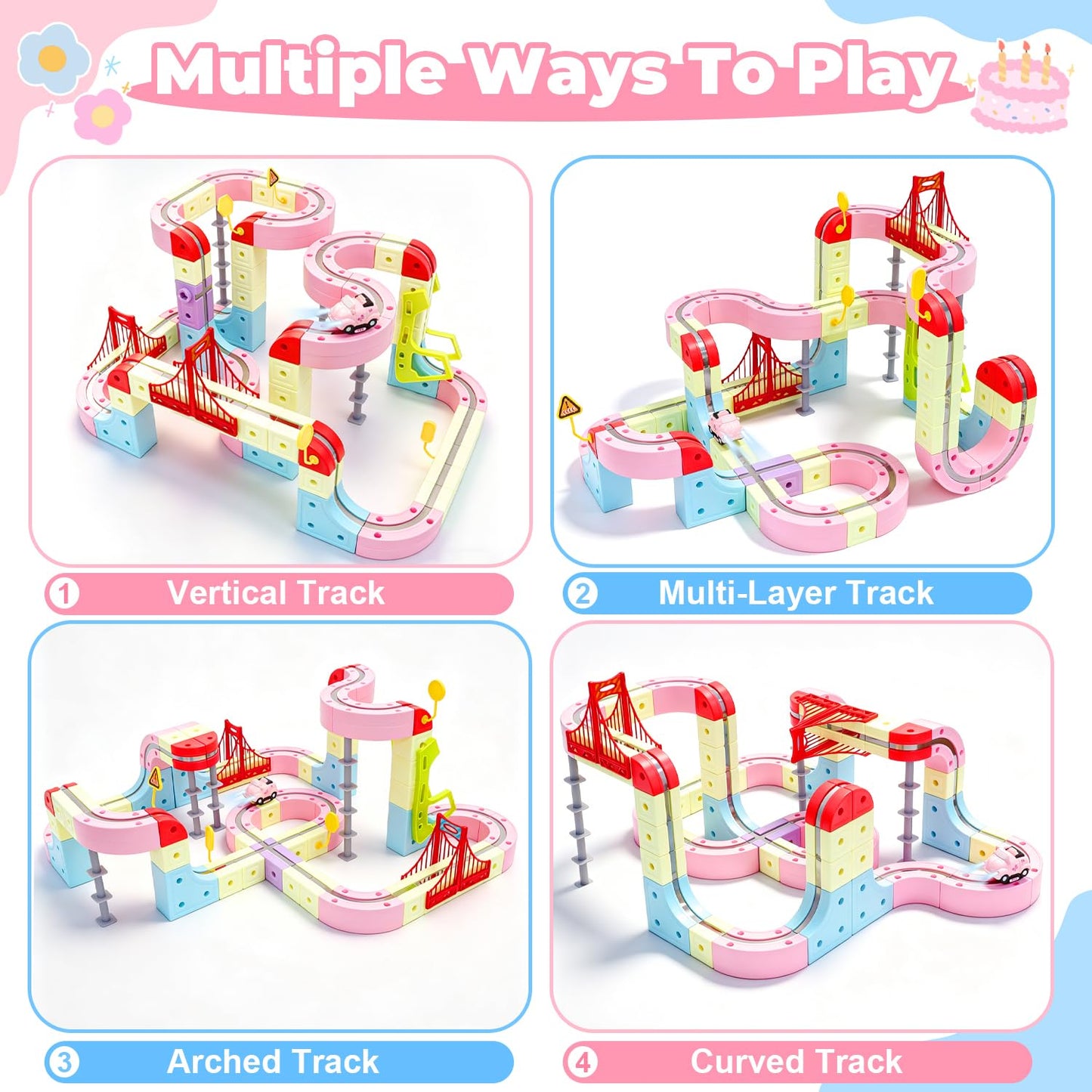 WUPIOS Electric Train Set, 3D Flexible Race Track 180 PCS Car Track with Light Gravity Defying Train Track Magnetic Track Car Toys Stem Learning Toy Girls Birthday Gift Cube Track