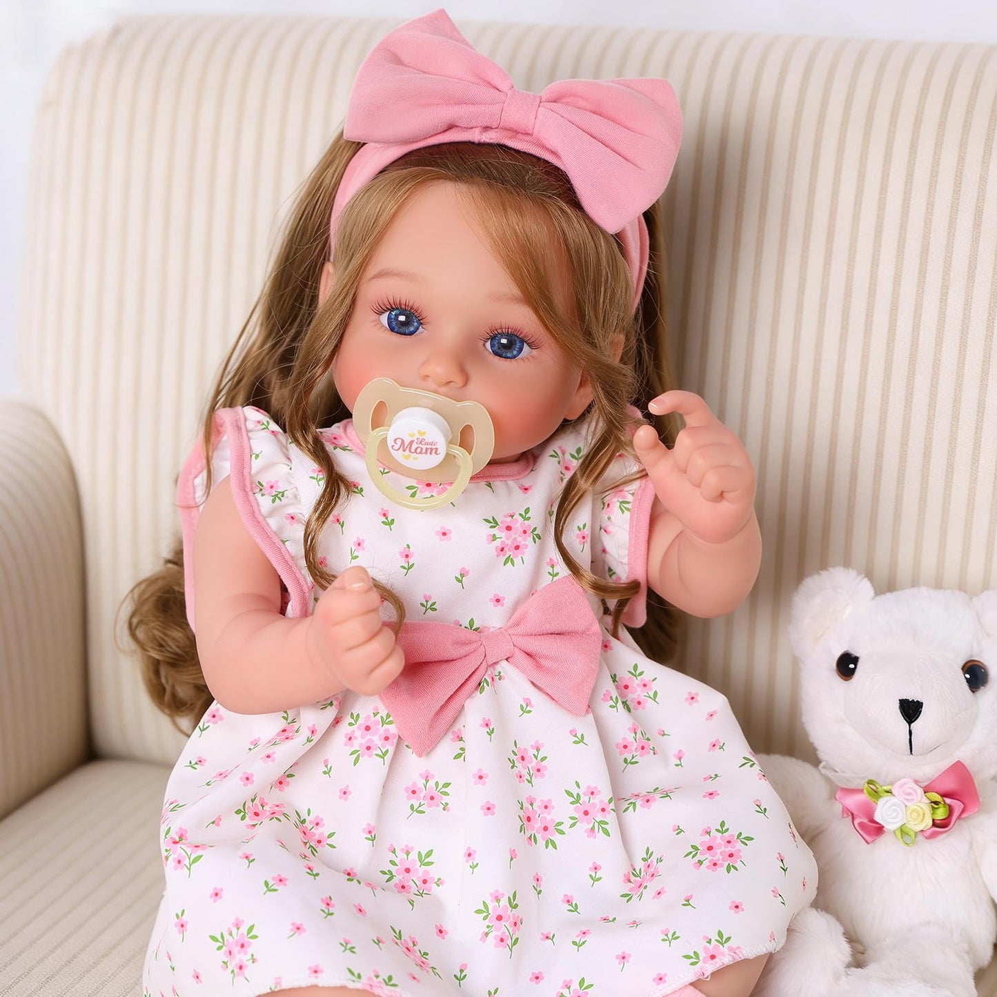 BABESIDE Lifelike Reborn Baby Dolls 20 Inch Realistic Baby Doll Brown Hair Girl Handmade Real Life Newborn with Clothes and Toy Accessories Gift for Kids Age 3+
