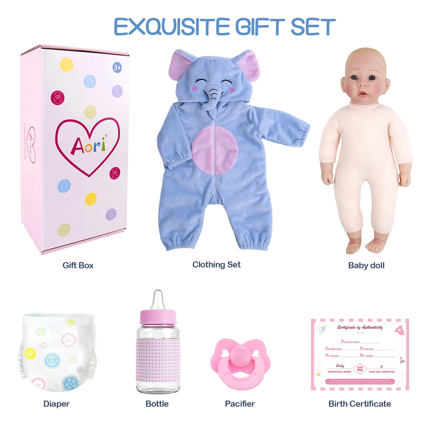 Aori Baby Doll Boy 17 inches, Real Life Baby Boy Dolls with Feeding Kit Included, Life Like Newborn Boy Baby Doll that Look Real, Ideal Gift for Kids, Birthday, Pretend Play