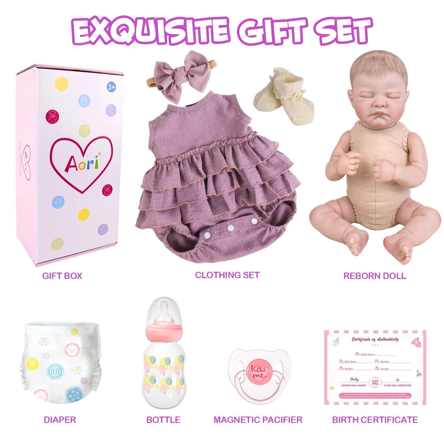 Aori Reborn Baby Dolls - 20-Inch Real Life Baby Doll with Poseable Limbs and Feeding Kit, Weighted Newborn Lifelike Baby Doll Gift Set for Seniors, Collectors and Kids 3+