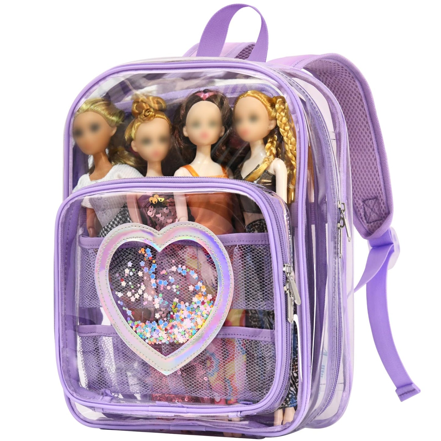 Backpack Compatible with Barbie Dolls 12-Inch, Transparent Storage Box, Barbie Doll Display Holds up to 6 Dolls, Display Pockets for Doll’s Clothes, Accessories, Bag Only (Lavender)