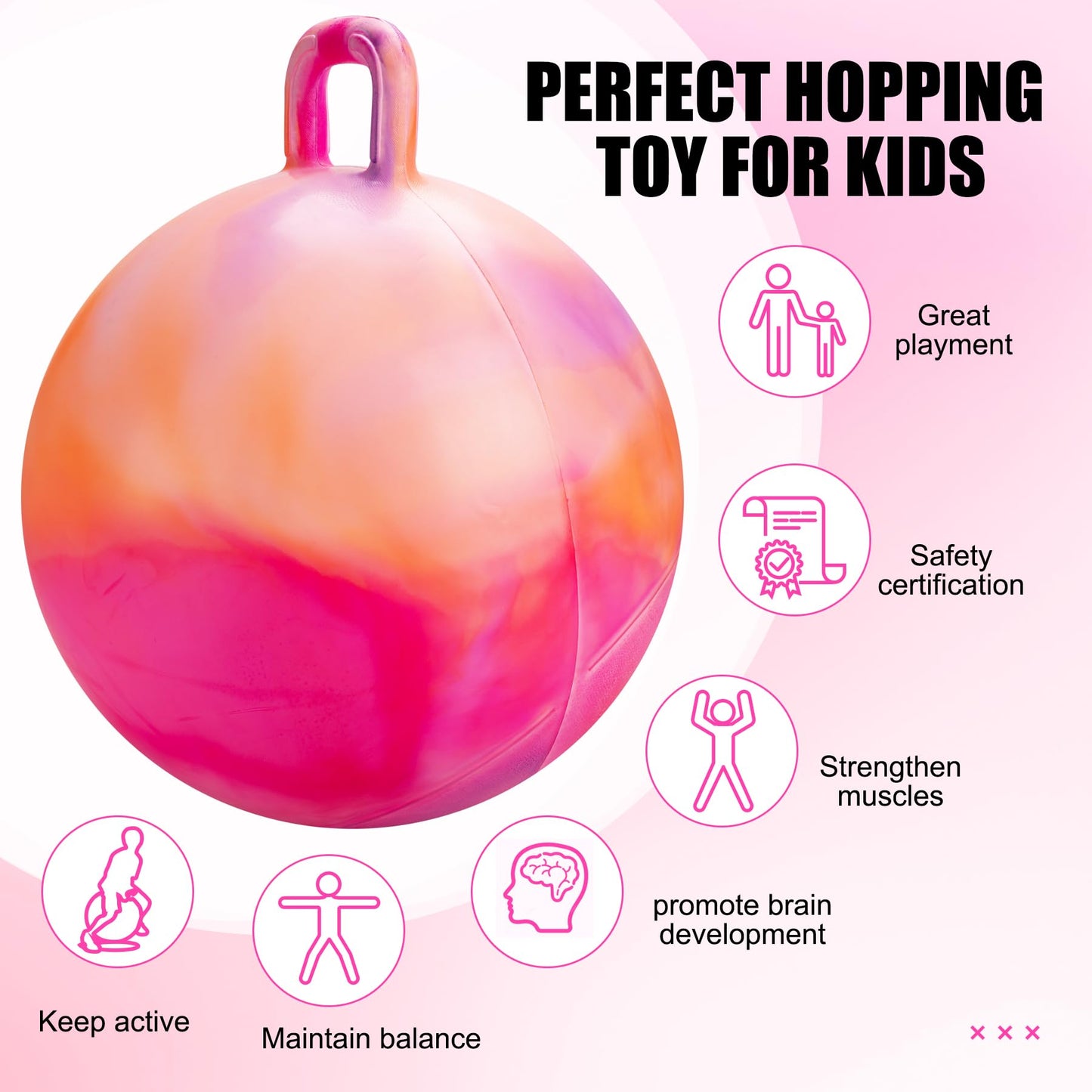 INPODAK Hopper Ball, 22 Inch Bouncy Ball with Handle for Kids, Hippity Hop Jumping Bounce Hopping Toy for Boys Girls Ages 7-12 with Pump and Gift Box Great Gift for Birthday Holiday (Orange)