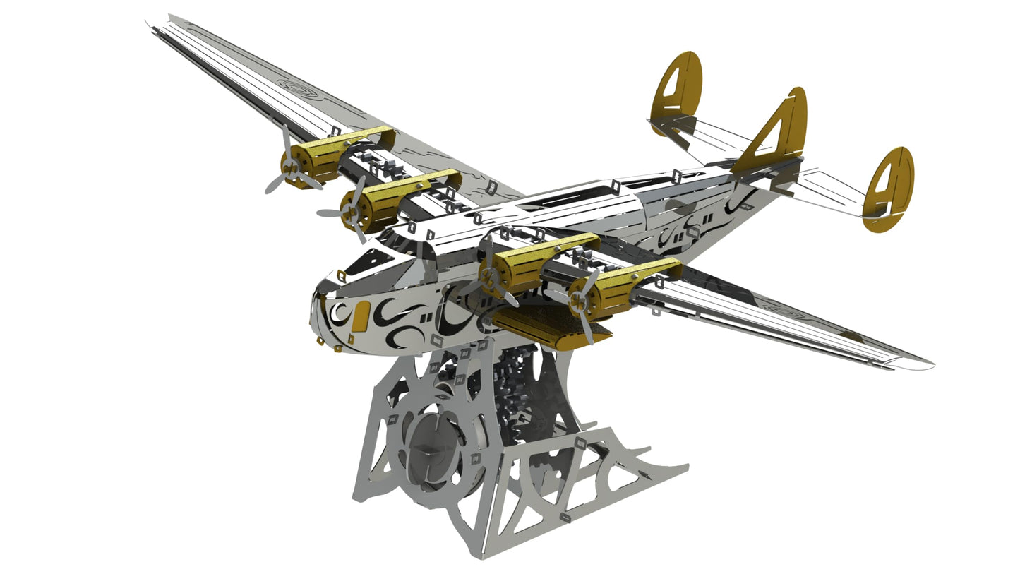 METAL-TIME SPLASHING DREAMER, 3D Metal Airplane Model Mechanical Building Kit, Unique Wind-Up Moving Mechanism, Stainless Steel DIY Construction with Toolbox - 124 Pieces.