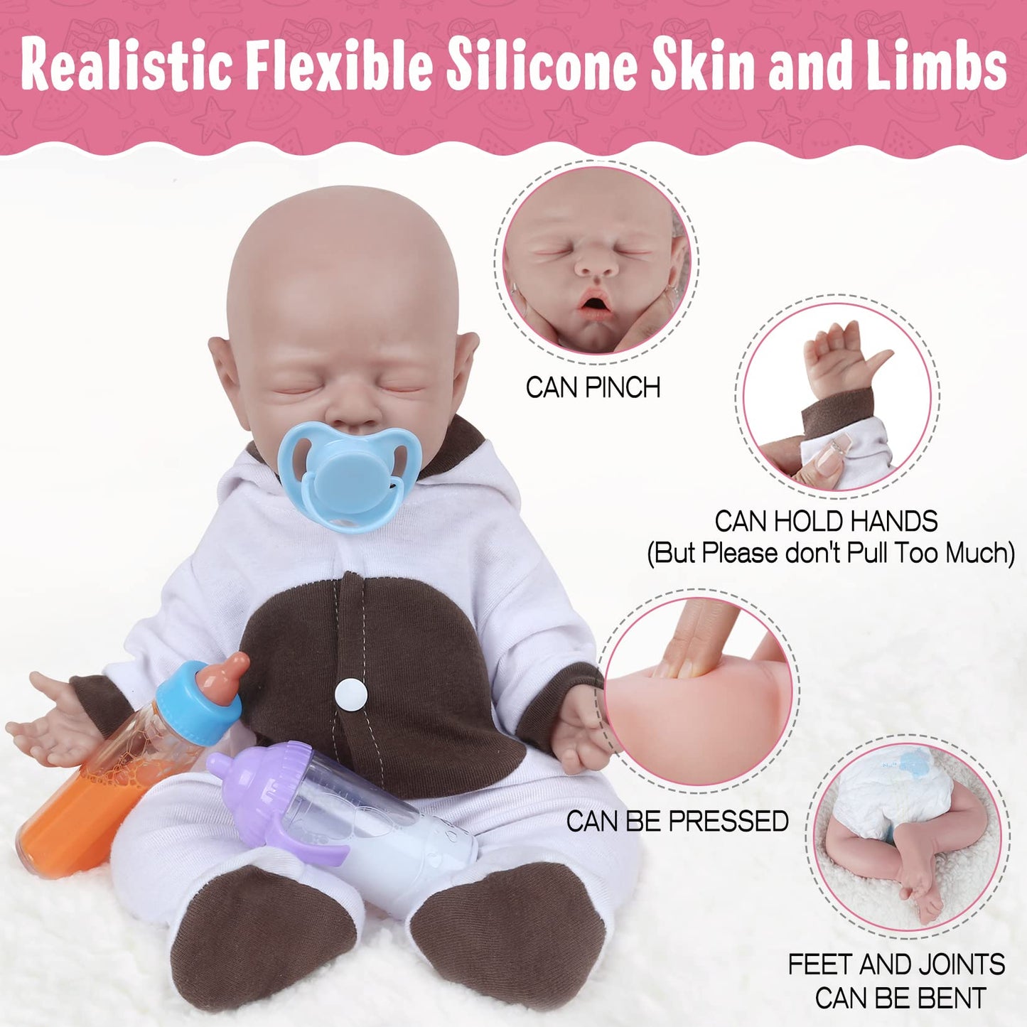 Vollence 18 inch Sleeping Silicone Baby Dolls Girl Weighted 7.4 lb,[NOT Vinyl],Silicone Full Body Reborn Lifelike Real Life Realistic Newborn Soft Babies Gift with Feeding Accessories for Kids Age 3+