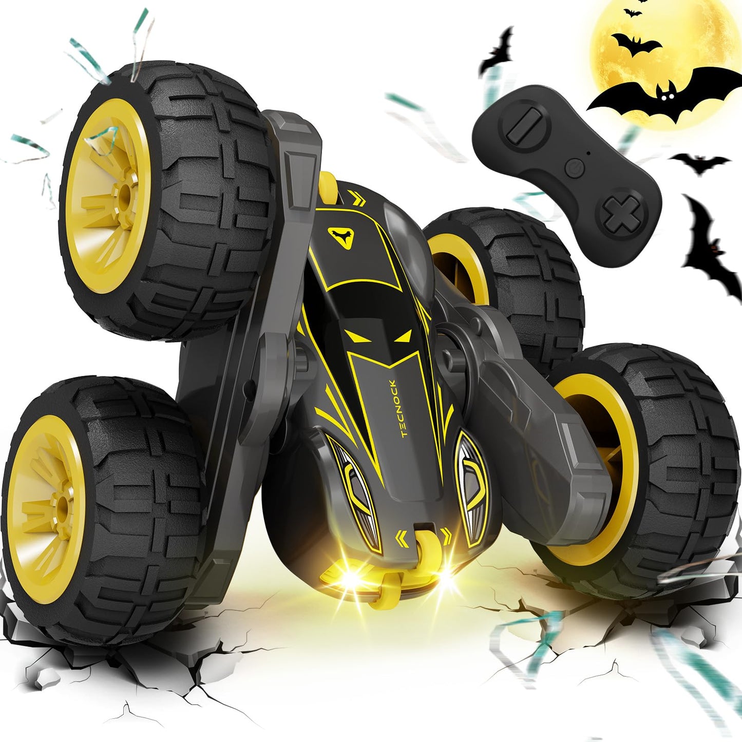 Tecnock Remote Control Car for Kids, 2.4GHz RC Cars with USB-C Easy Charging, 4WD Double Sided 360° Rotates and Flips RC Stunt Car, Toys Gift for Boys and Girls Ages 6-8, 8-12