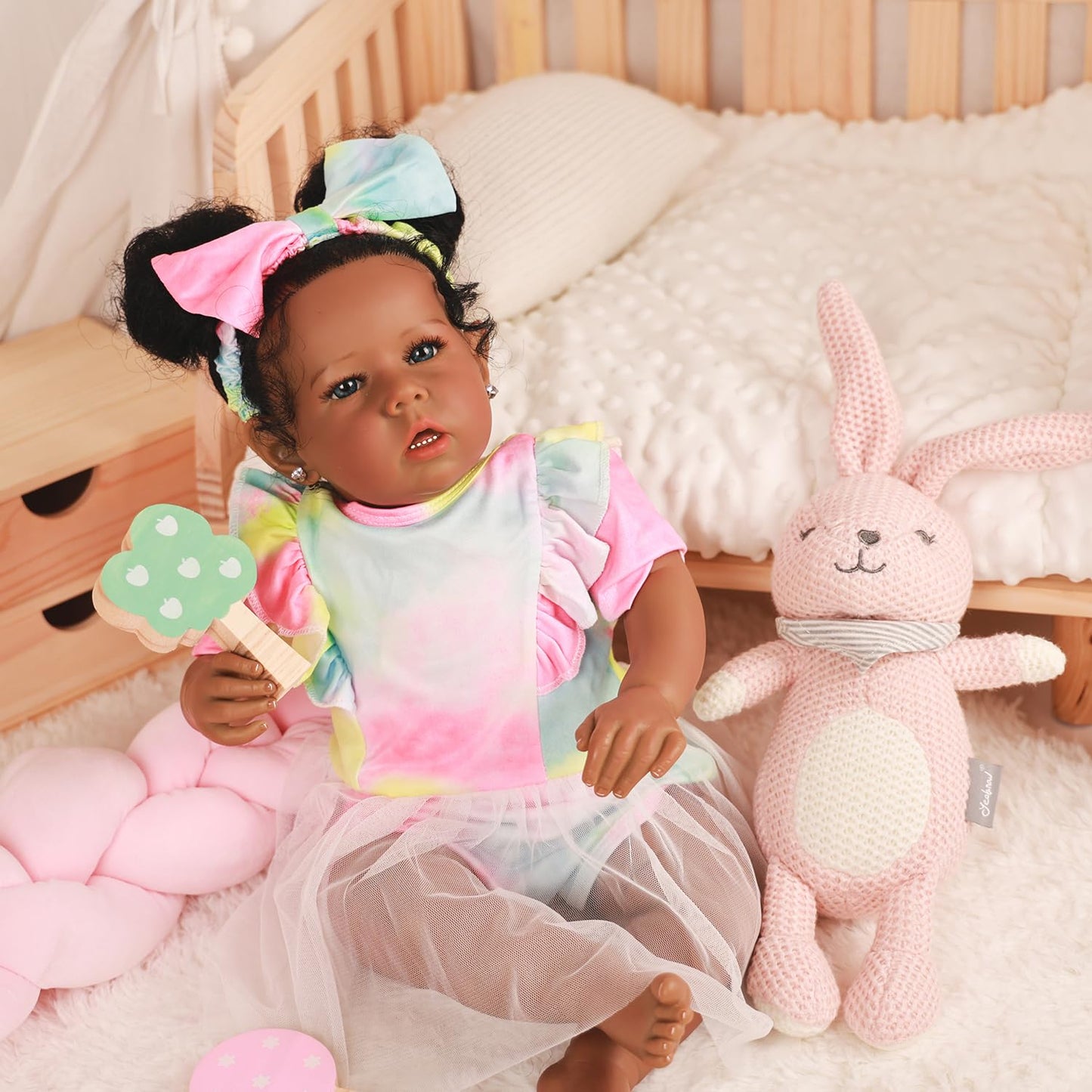 Rebornova Reborn Baby Dolls Black Girl, African American 20 Inch Realistic Newborn Baby Dolls with Lifelike Soft Body Silicone Limbs Birthday Gift Set for Ages 3+