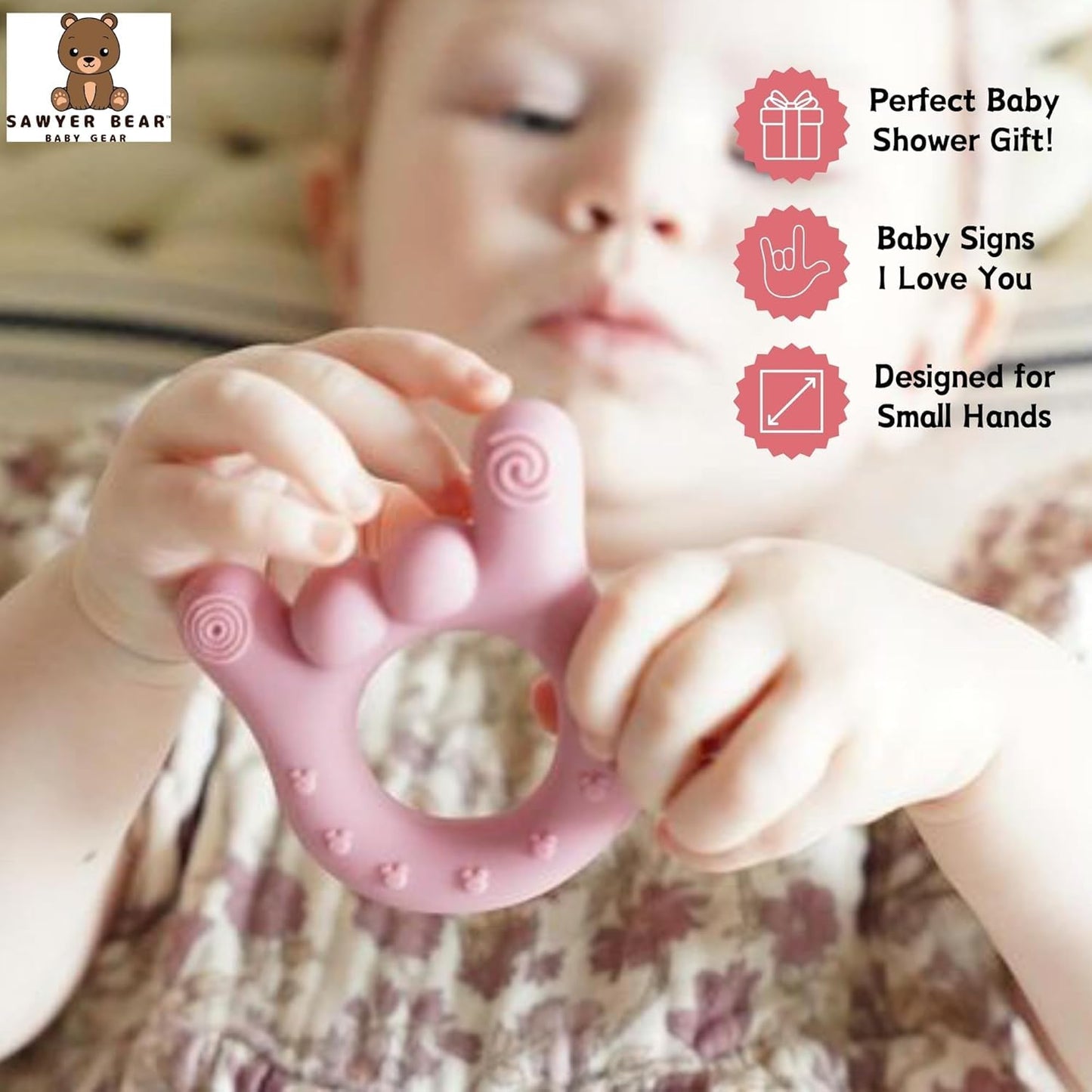 Set of 3 I Love You Silicone Hand Teether, Teethers for Babies 3-6 Months, Soft Teething Toys 6-12 Months bpa Free, Massaging Teething Relief