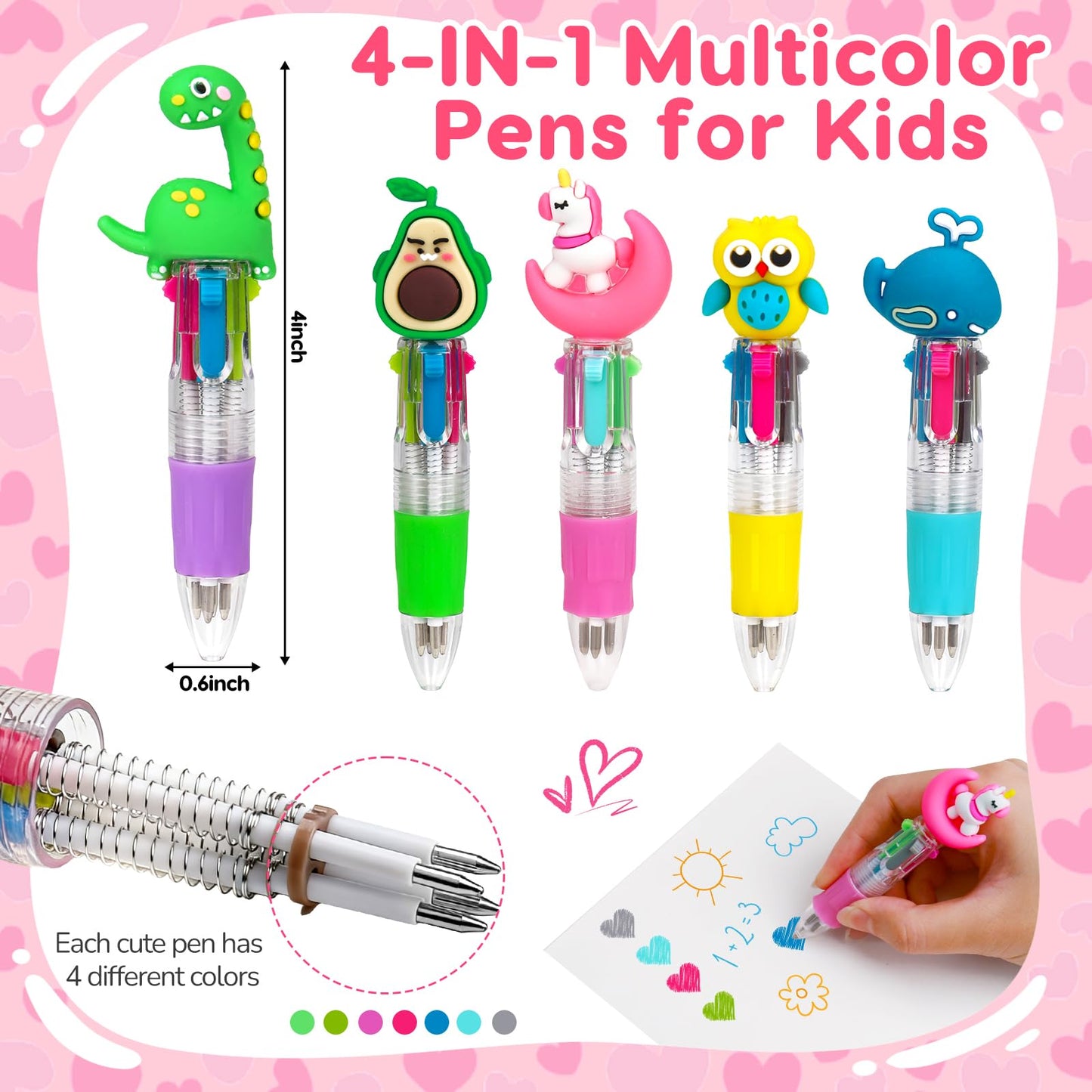 Mini Multicolor Pens in One 4-in-1 Cute Pens Bulk for Kids, Ballpoint Pen for Birthdays and Children's Party Favors Student Gift From Teacher School Supplies Classroom Treasure Box Toys Prizes