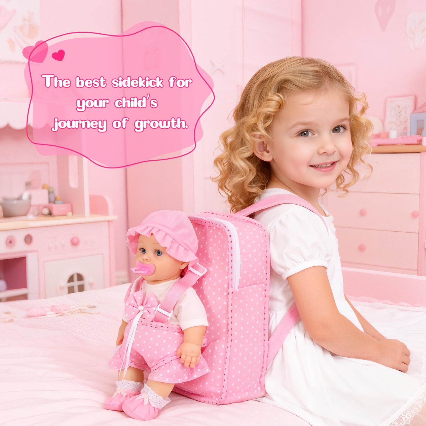 Mastom 12'' Baby Doll Playset with 4 Outfits Backpack, 12 Inch Realistic Baby Dolls with Clothes Backpack and 2 Bottles Bib Quilt Nipple Socks, Pretend Play Baby Doll Gift for Toddlers Girls Age 3+