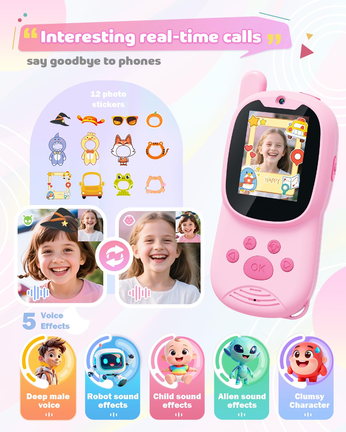 Eveedo Video walkie talkies for Kids,2 Pack Rechargeable Kids Walkie Talkies can Send Messages,Christmas Birthday Gifts for Kid Age 3-12,Portable Toddler Toy for 4 5 6 7 8 9 Year Old Girls Boys Pink