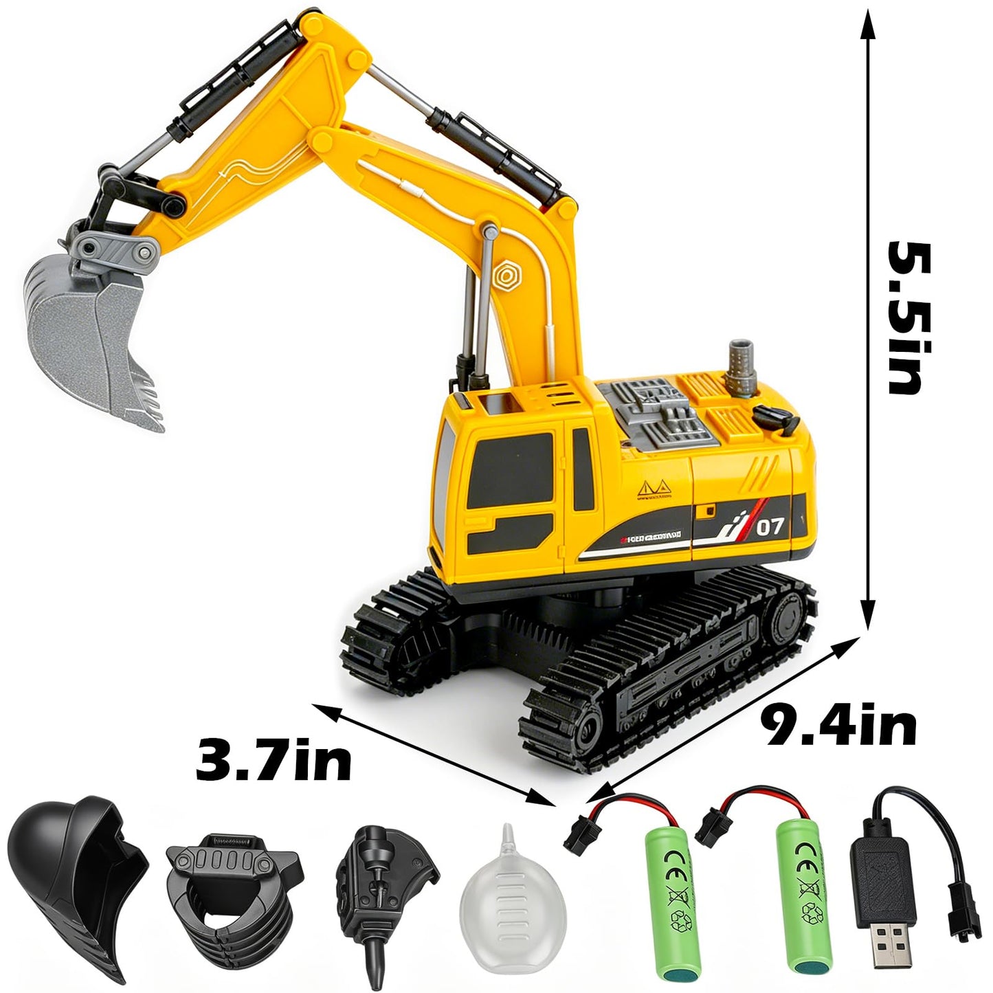 VGY Remote Control Excavator Toys for Boys,2.4GHz RC Excavator with Mute Function,Construction Toys for Kids Age 3-5 4-7 8-12 Year Old Birthday Gift