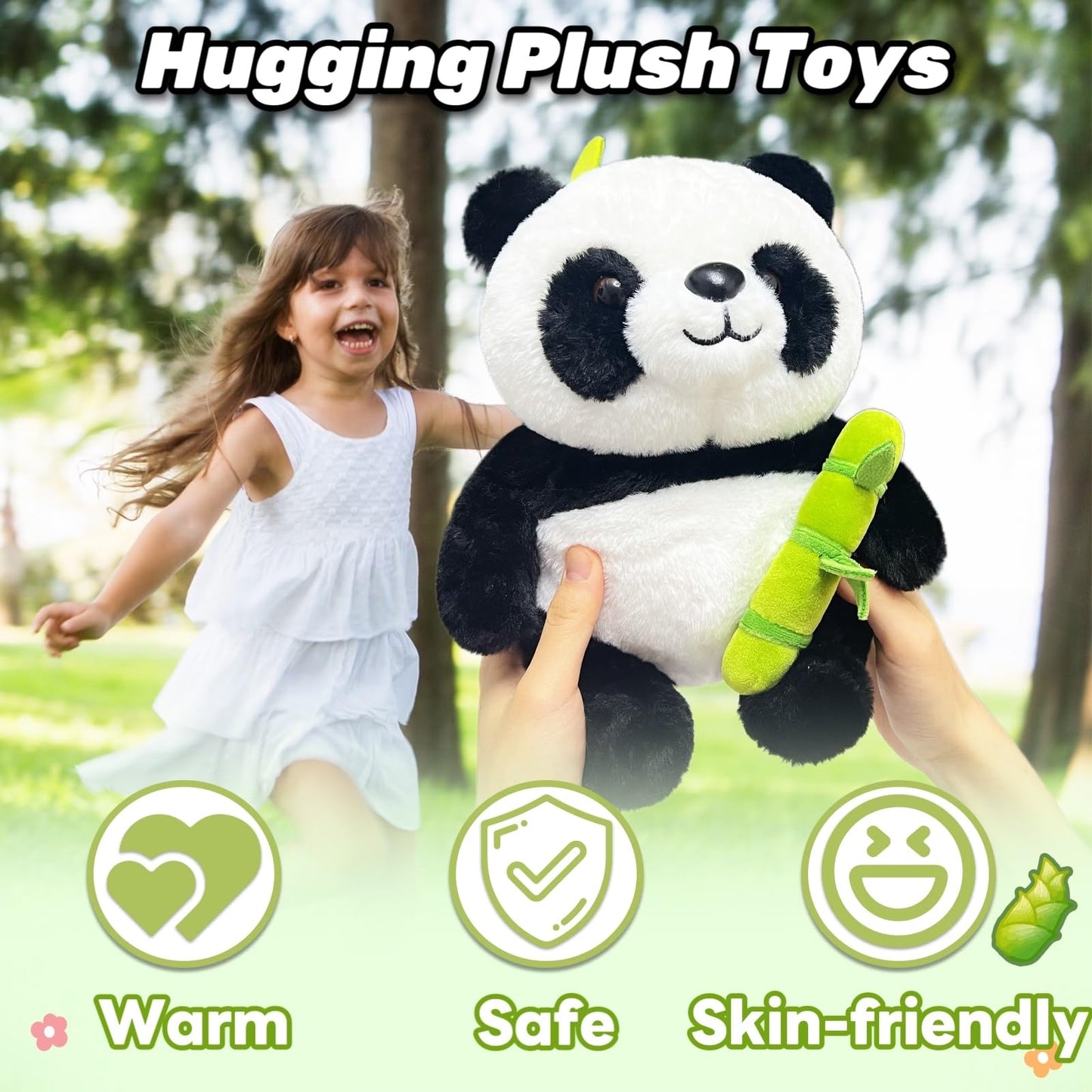 LoYuSenn Cute Panda Stuffed Animal Plush Toys, 10" Kawaii Plushies for Girls ＆ Boys, Soft Panda Stuffed Animal Holding Bamboo, Plush Toys for Baby and Kid Birthday Gifts, Party Favors
