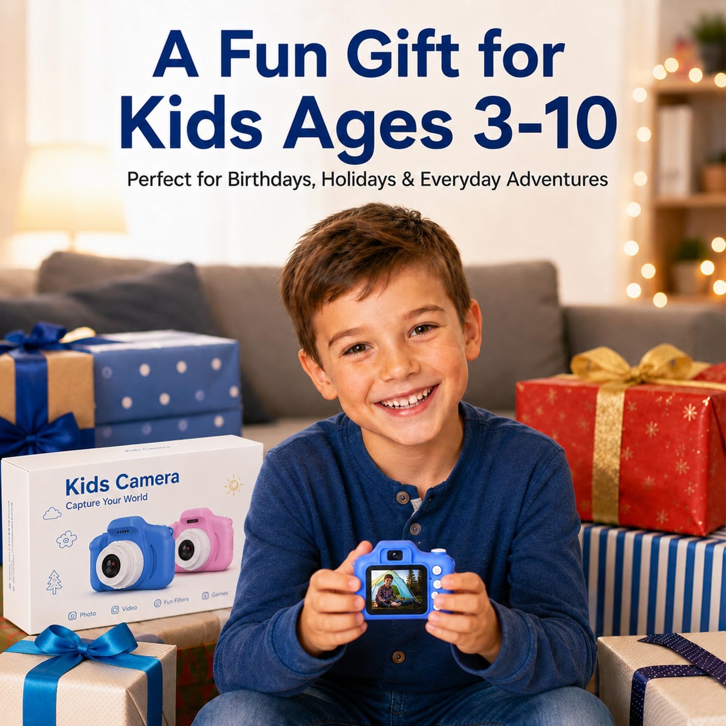 Tyseoome Kids Camera Toys Gifts Christmas Birthday Festival for Boys Age 3 4 5 6 7 8 9 10 Year Old Boy Toys HD Digital Video Toddler Camera with 32GB SD Card(Blue)