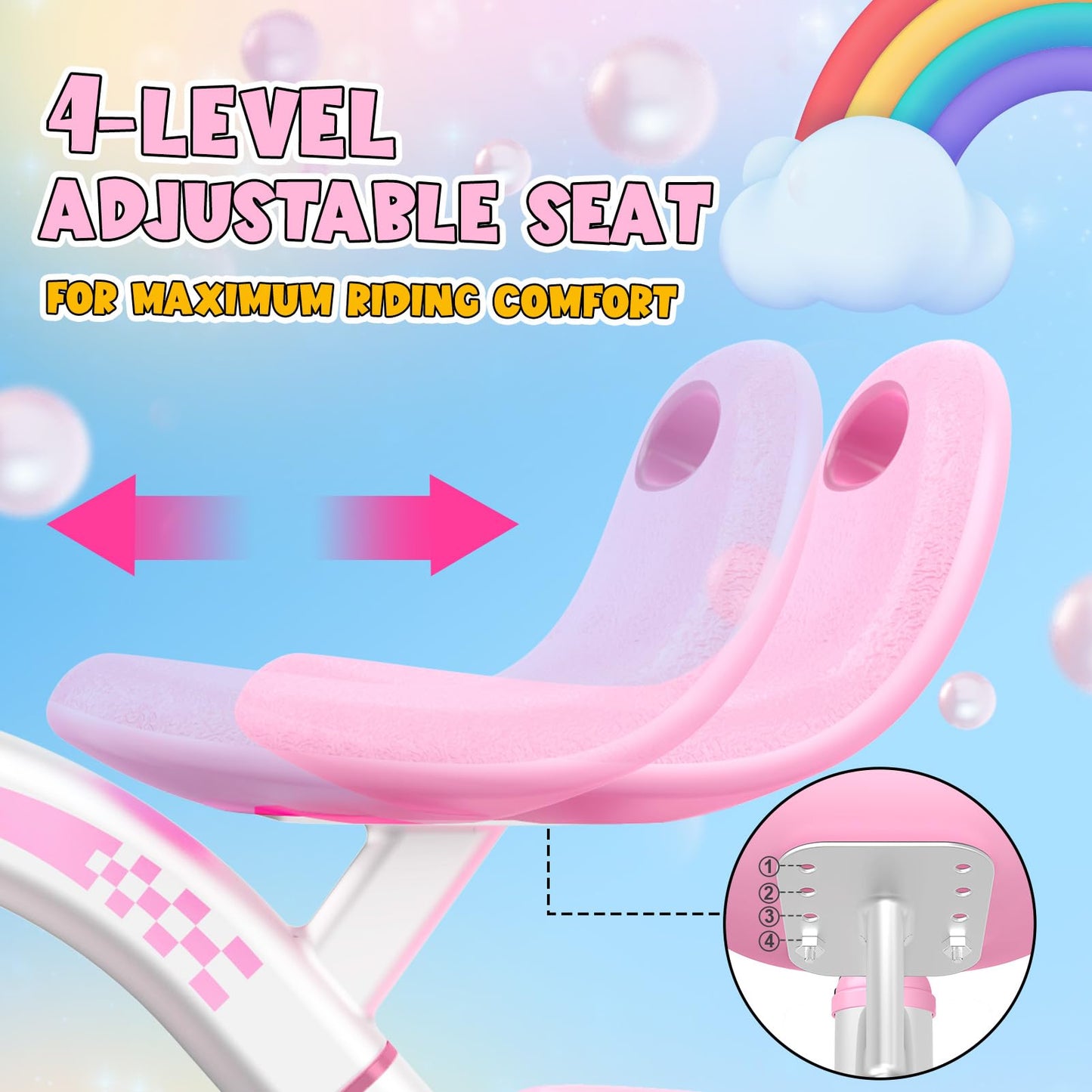 Kkdi Toddler Tricycle for 1-3 3-5 Year Olds, 2 3 4 5 Year Old Girl Birthday Gifts, Pink Toddler Baby Bike, 4-Level Adjustable Seat, 3 Color Light Wheels, 2 Baskets, Outdoor Riding Toys for Ages 2-4