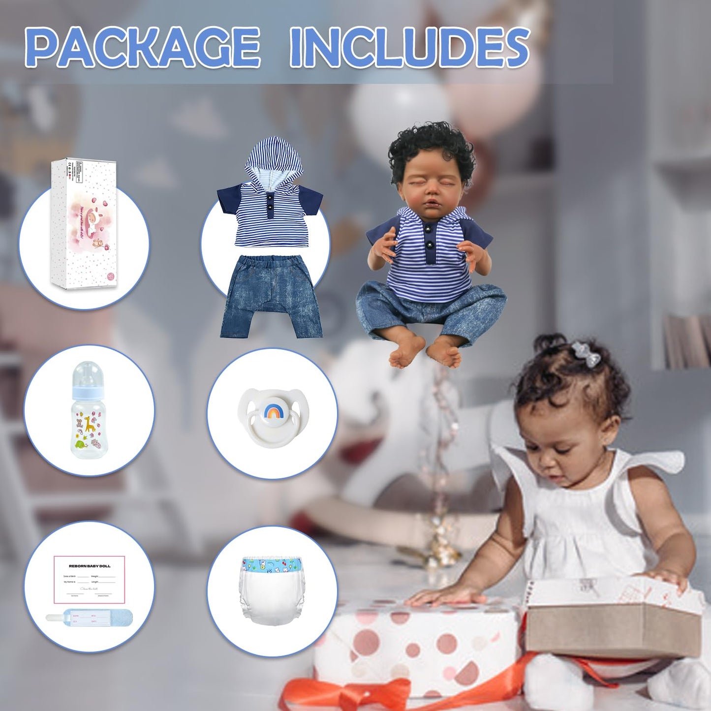 WOOROY Realistic Reborn Baby Dolls Black - 18 Inch Real Life Baby Dolls African American Baby Boy Poseable, Lifelike Sleeping Newborn Soft Cloth Body, Complete Gift Set for Kids Age 3+