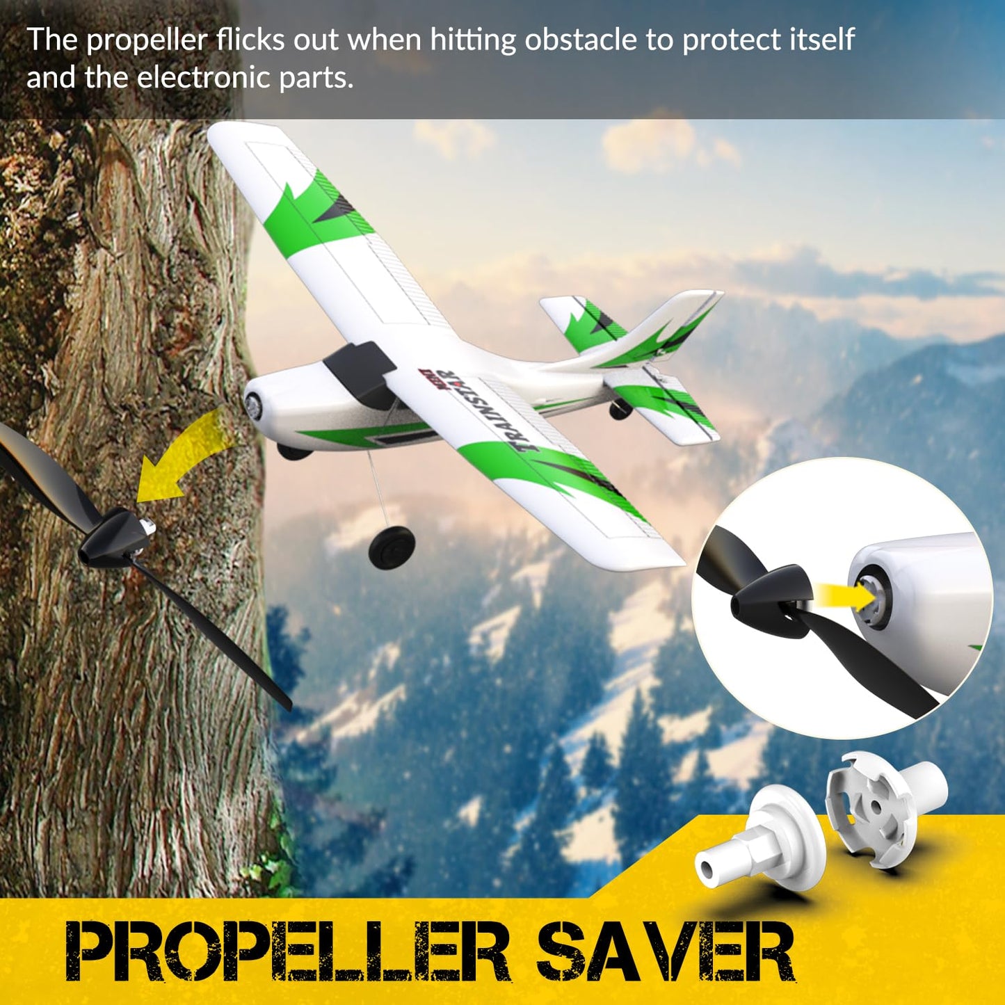 VOLANTEXRC RC Plane Trainer 3CH Remote Control Airplane with Prop Saver, 6-Axis Gyro Stabilizer & 3 Modes to Fly, Hobby Radio Controlled Aircraft RTF for Beginners, Adults (400mm,Green)
