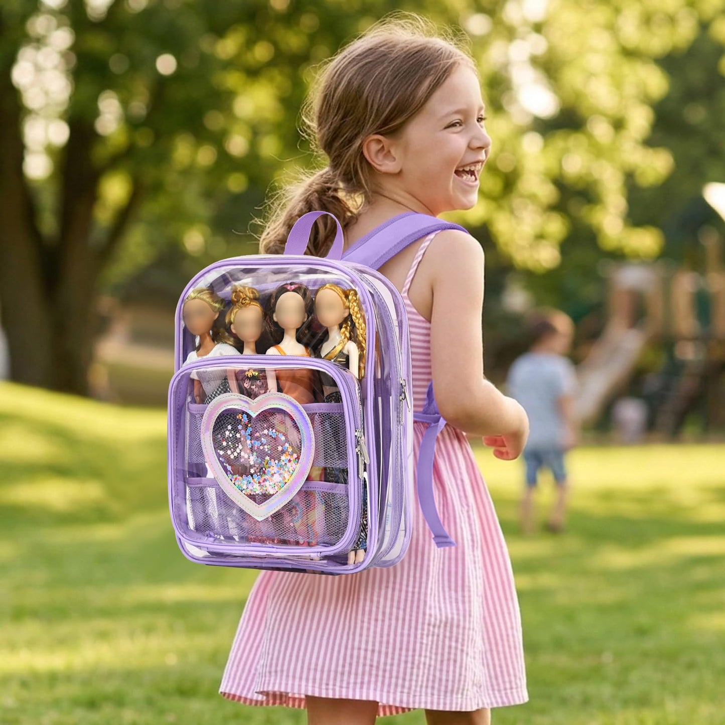 Backpack Compatible with Barbie Dolls 12-Inch, Transparent Storage Box, Barbie Doll Display Holds up to 6 Dolls, Display Pockets for Doll’s Clothes, Accessories, Bag Only (Lavender)