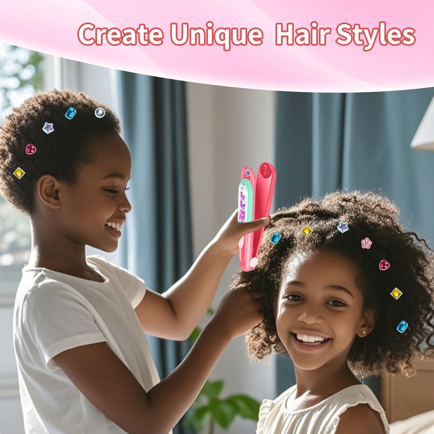 Lucky Mami Hair Gem Stamper Kit, Hair Bedazzler Styling Tool with Reusable Rhinestones, Girls Hair Accessories, Birthday Gift Toy