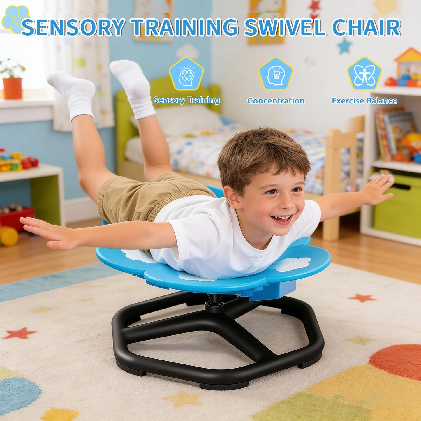 APUFSKO Spinning Chair for Autistic Kids Autism Sensory Spinning Chair for ADHD Children & Toddlers Sit&Spin Swivel Seat Training Body Coordination & Balance 360°Rotating with Lighting&Music (Blue)