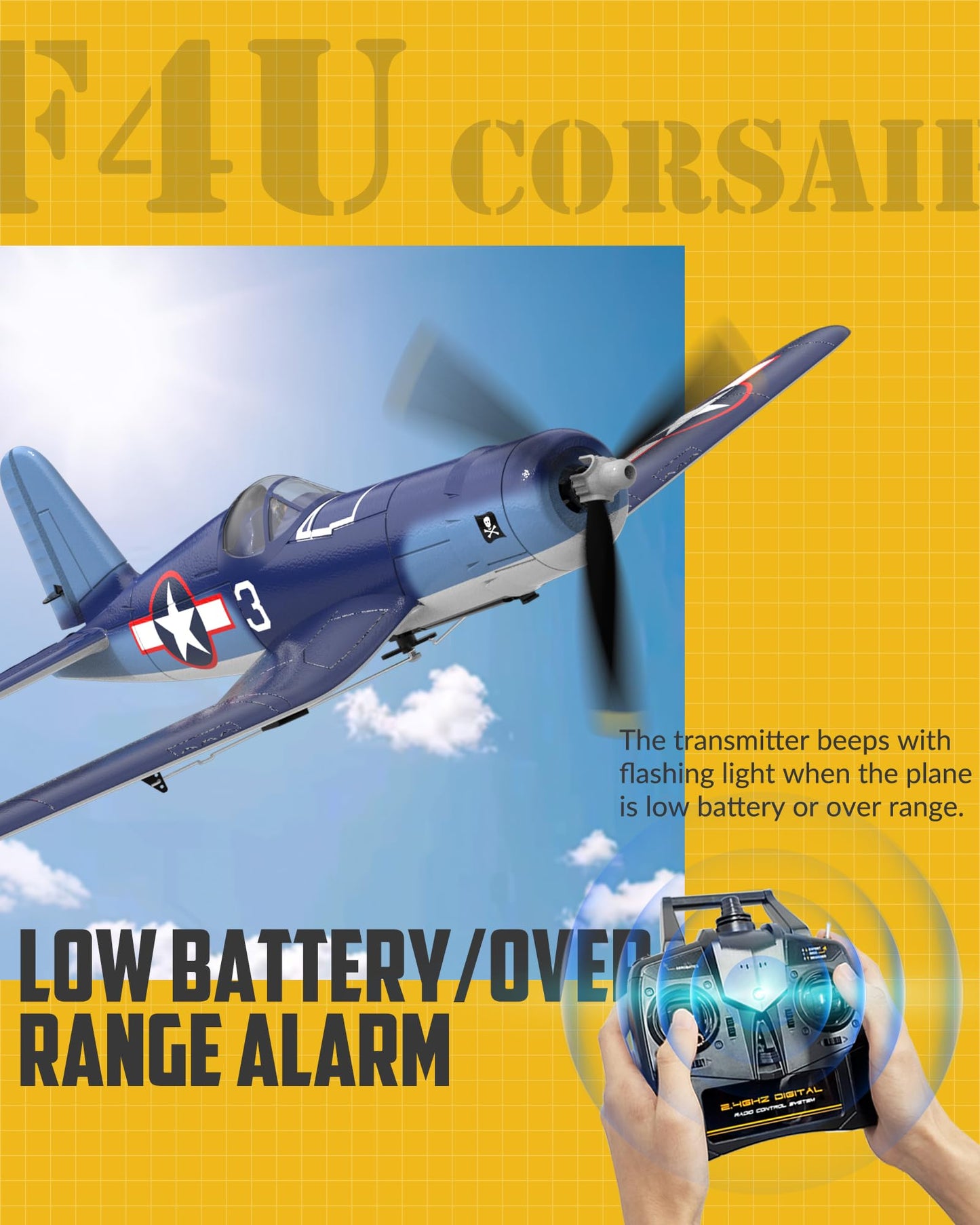 volantexrc RC Plane for Beginners, 4CH WWII RC Airplane F4U Corsair with Aileron, 2.4Ghz Remote Control Plane with Xpilot Self Righting & One Key Aerobatic & Upgraded Canopy (761-8V2 RTF)