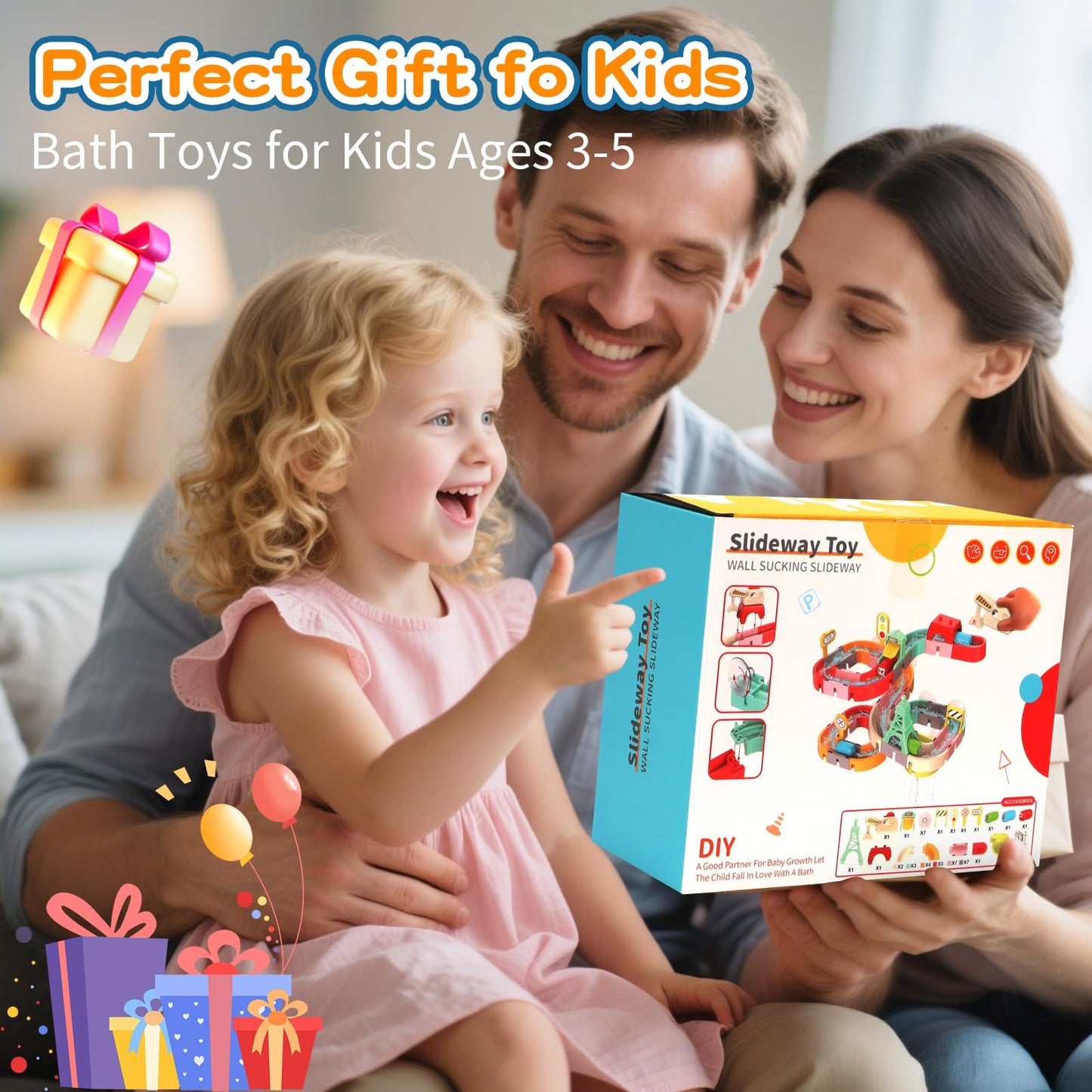 Kids Bath Toys for Kids Ages 4-8 3-5 with Magnetic Car Bath Toys Mold Free & DIY Slides Tracks Bathtub Shower Toys Birthday Gifts for Toddlers 2-4 5 6 7 8 Year Old Boys Girls (47 PCS)