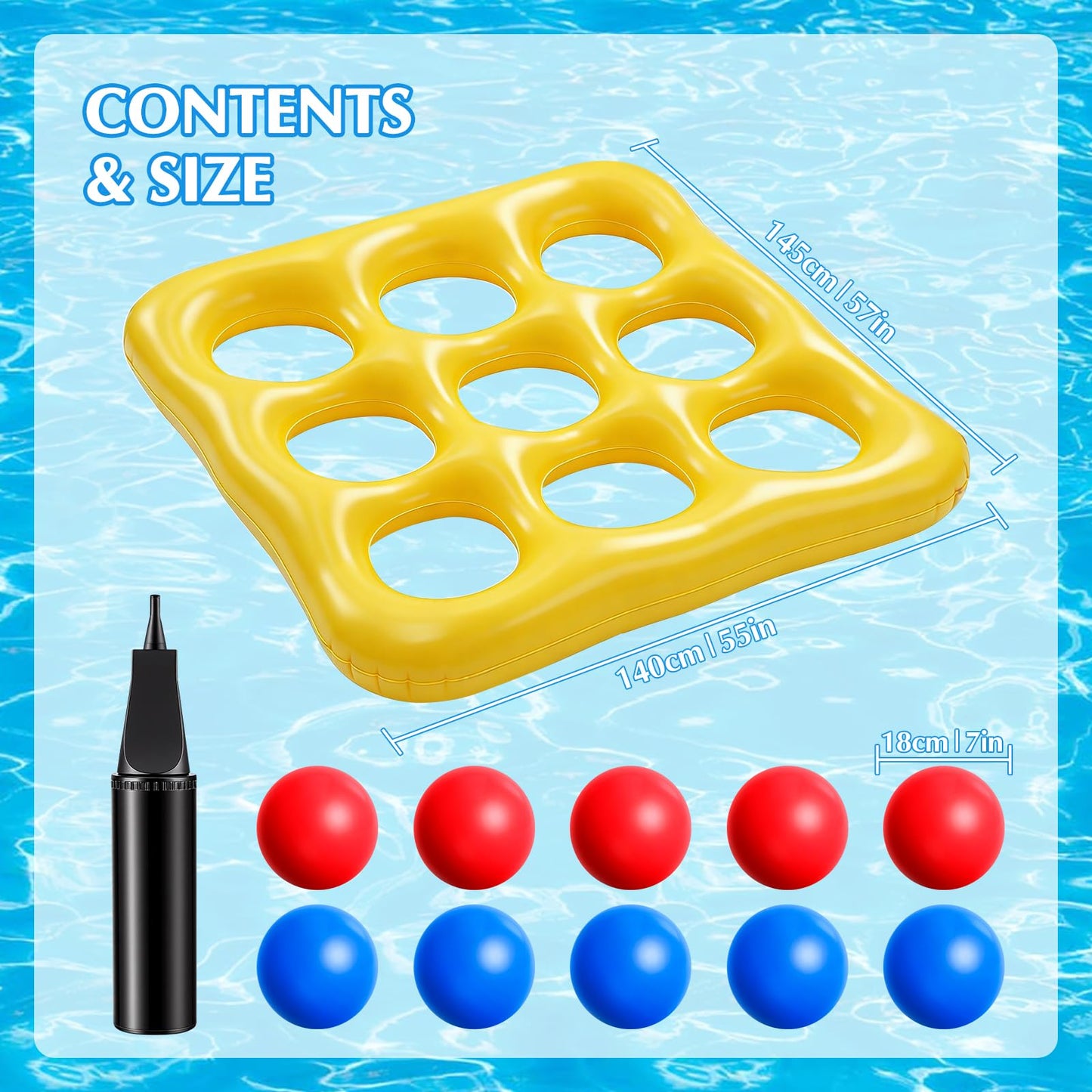 Inflatable Pool Toys Games Set - Tic-Tac-Toe Toss Game Floating Toy with 10 Balls, Outdoor Swimming Water Toys for Kids Adults