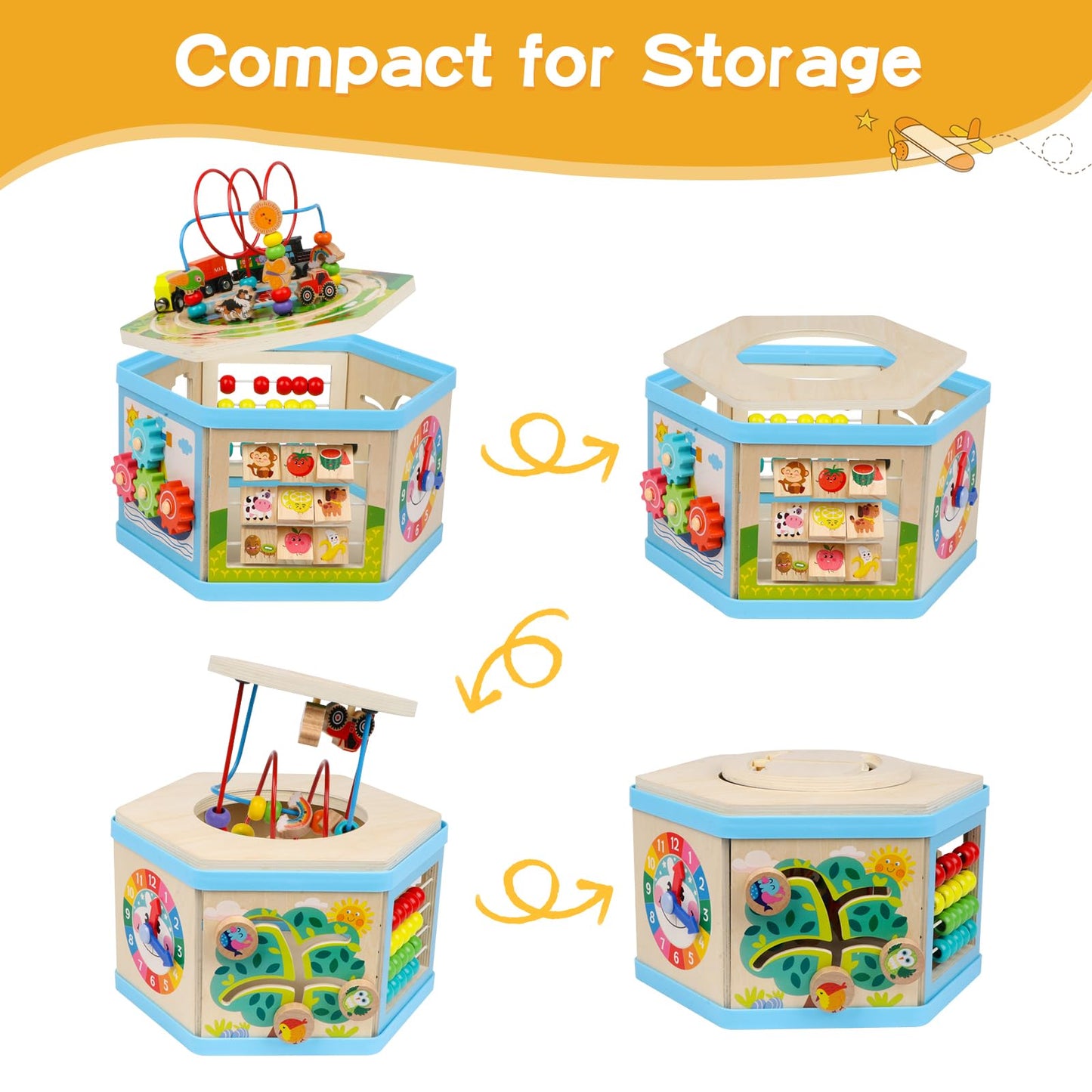 Wooden Activity Cube 9-in-1 Montessori Toys for 1+ Year Old Boys Girls Educational Learning Toys for Toddlers Age 1-2 One Year Old First Birthday Gift Bead Maze Magnetic Trains Track Shape Sorter