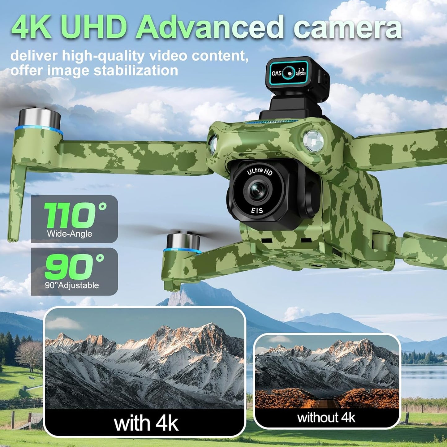4K GPS Drone with Camera for Adults - 5G Remote Controller with 5.9 Inch Screen,Under 249g，Obstacle Avoidance, 60 Min Flight, Foldable Drone for Adults Beginners.（camouflage）