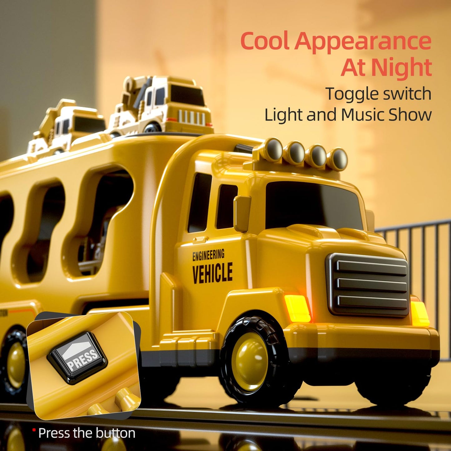 Beby Buty 5 in 1 Construction Trucks Cars Toys for Toddlers 3-5, Boy Toddler Car Truck Toys with Light Sound, Includes Crane, Mixer, Bulldozer & Excavator, Birthday Gifts Toys for 2 3 4 5 Year Boys