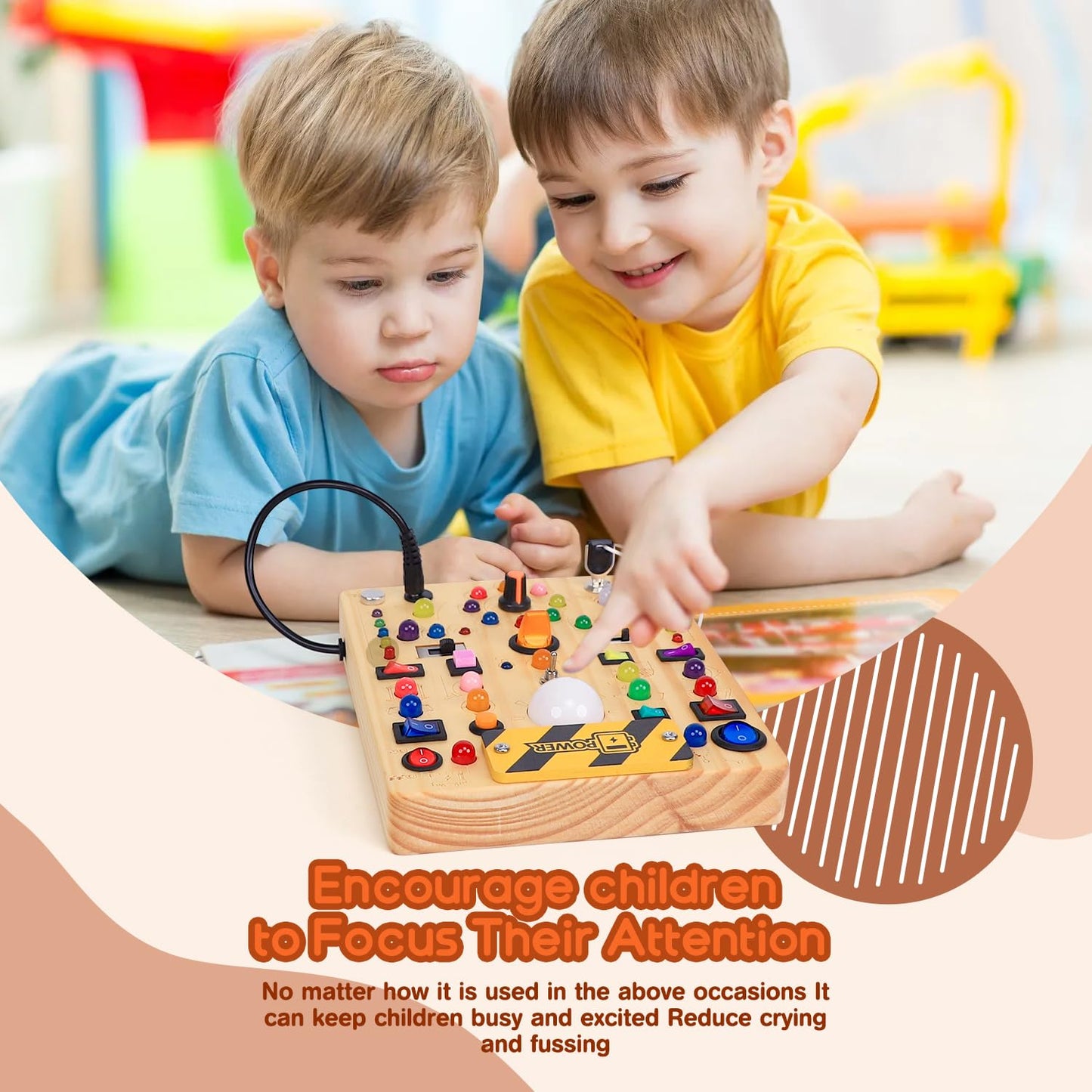 Busy Board with 19 LED Light Switches, Montessori Toys for 1 2 3 Years Old, Wooden Sensory Board, Toddlers Activity Travel Toys for 1 2 3 Year Old Boy & Girl Birthday Gift (Big)