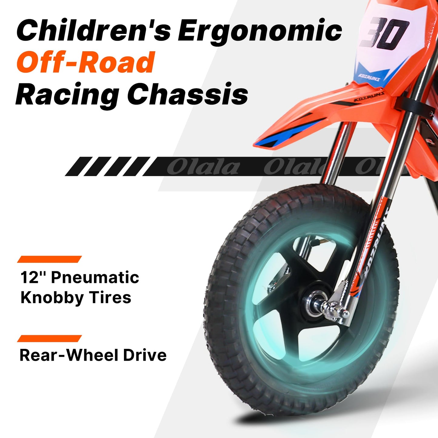 OLALA Electric Dirt Bike for Kids 3-5, 12" Electric Motorcycle with 200W Motor, 2-Speed Safety Mode, Beginner Dirt Bike with Disc Brake, Outdoor Ride On Toy Gift, Orange
